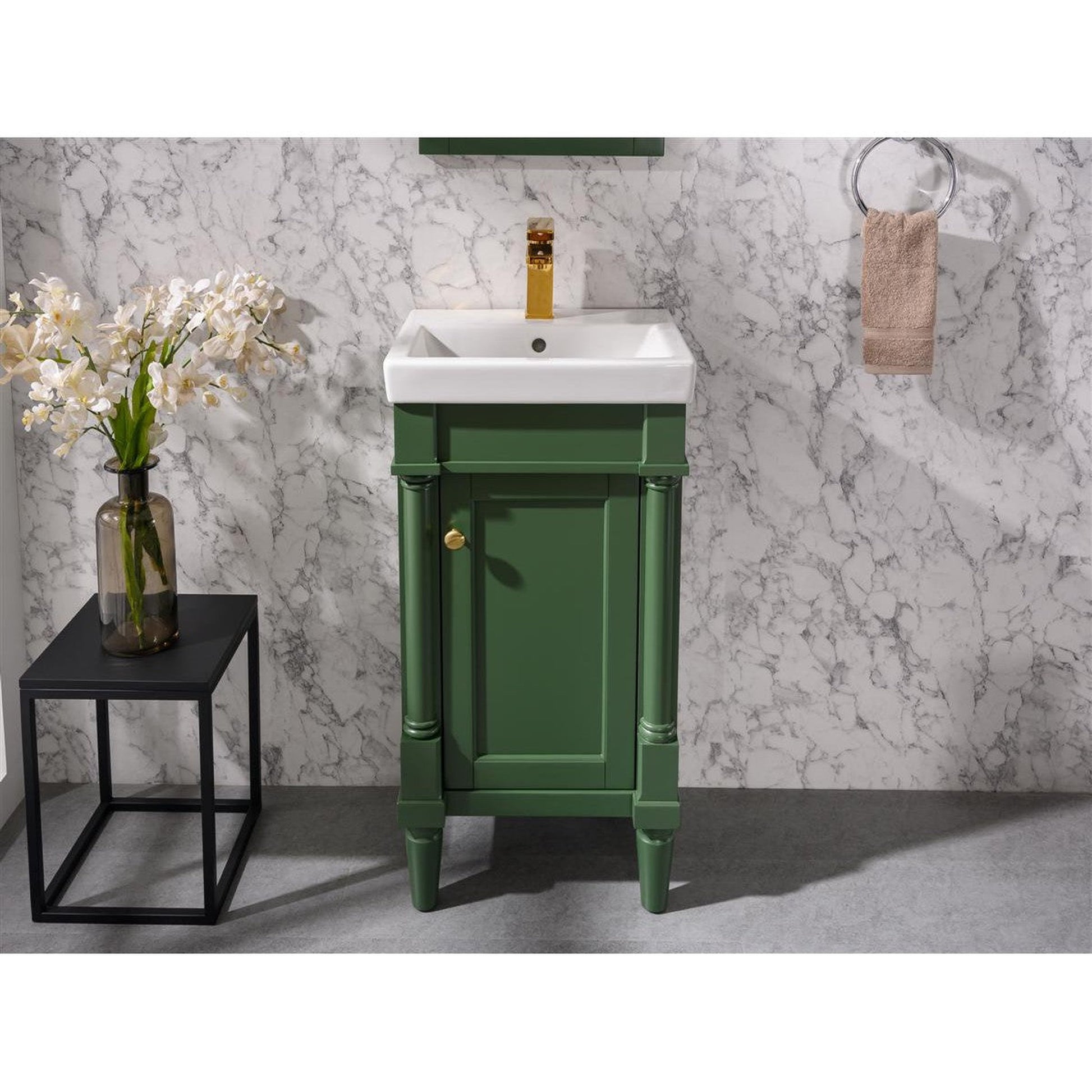 Legion Furniture WLF9218 18" Vogue Green Freestanding Vanity Cabinet With White Ceramic Top and Sink