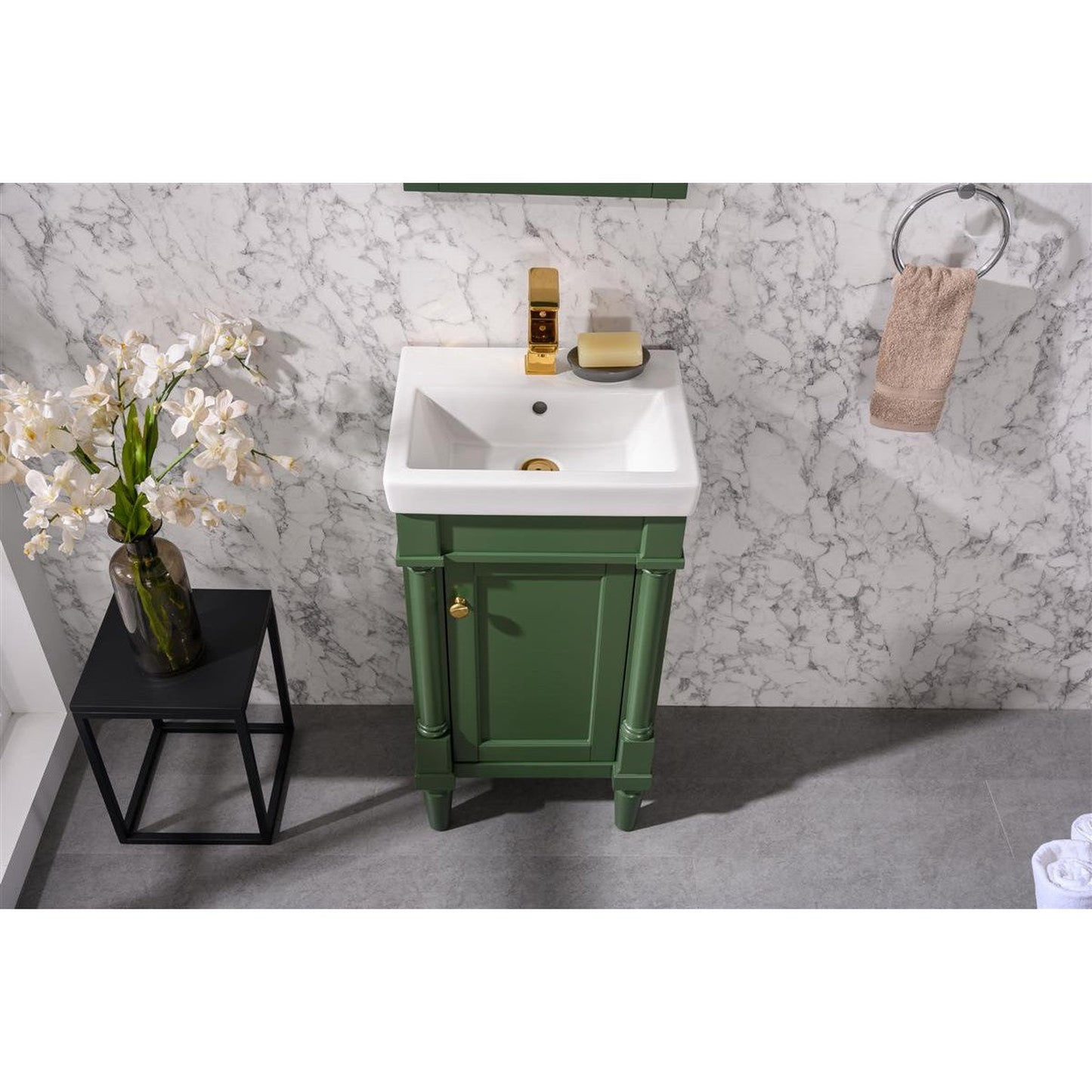 Legion Furniture WLF9218 18" Vogue Green Freestanding Vanity Cabinet With White Ceramic Top and Sink