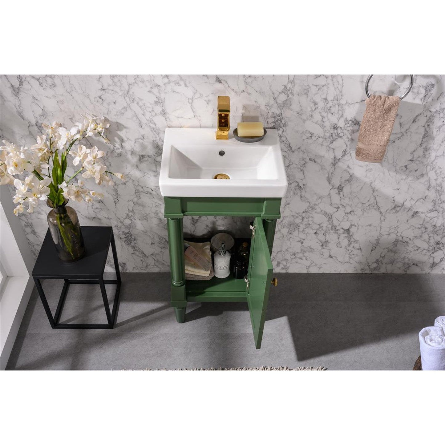 Legion Furniture WLF9218 18" Vogue Green Freestanding Vanity Cabinet With White Ceramic Top and Sink