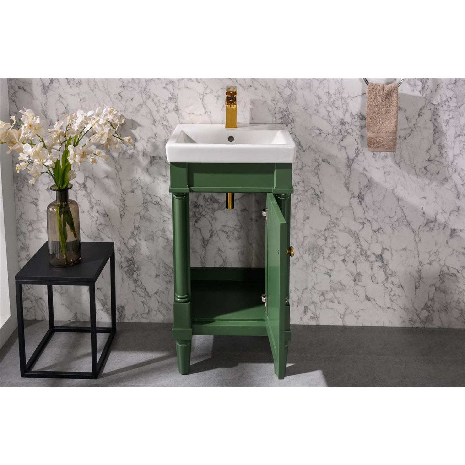 Legion Furniture WLF9218 18" Vogue Green Freestanding Vanity Cabinet With White Ceramic Top and Sink