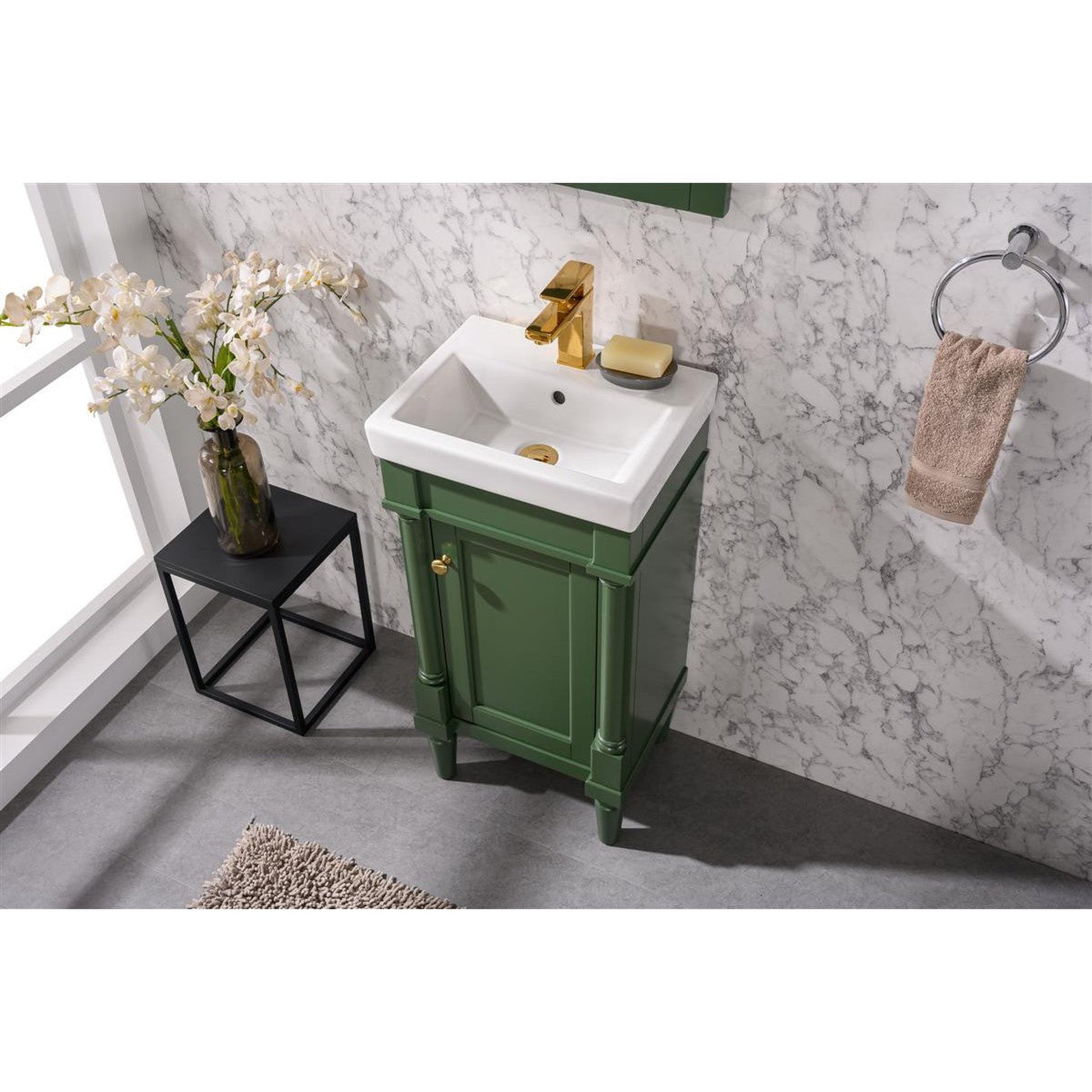 Legion Furniture WLF9218 18" Vogue Green Freestanding Vanity Cabinet With White Ceramic Top and Sink
