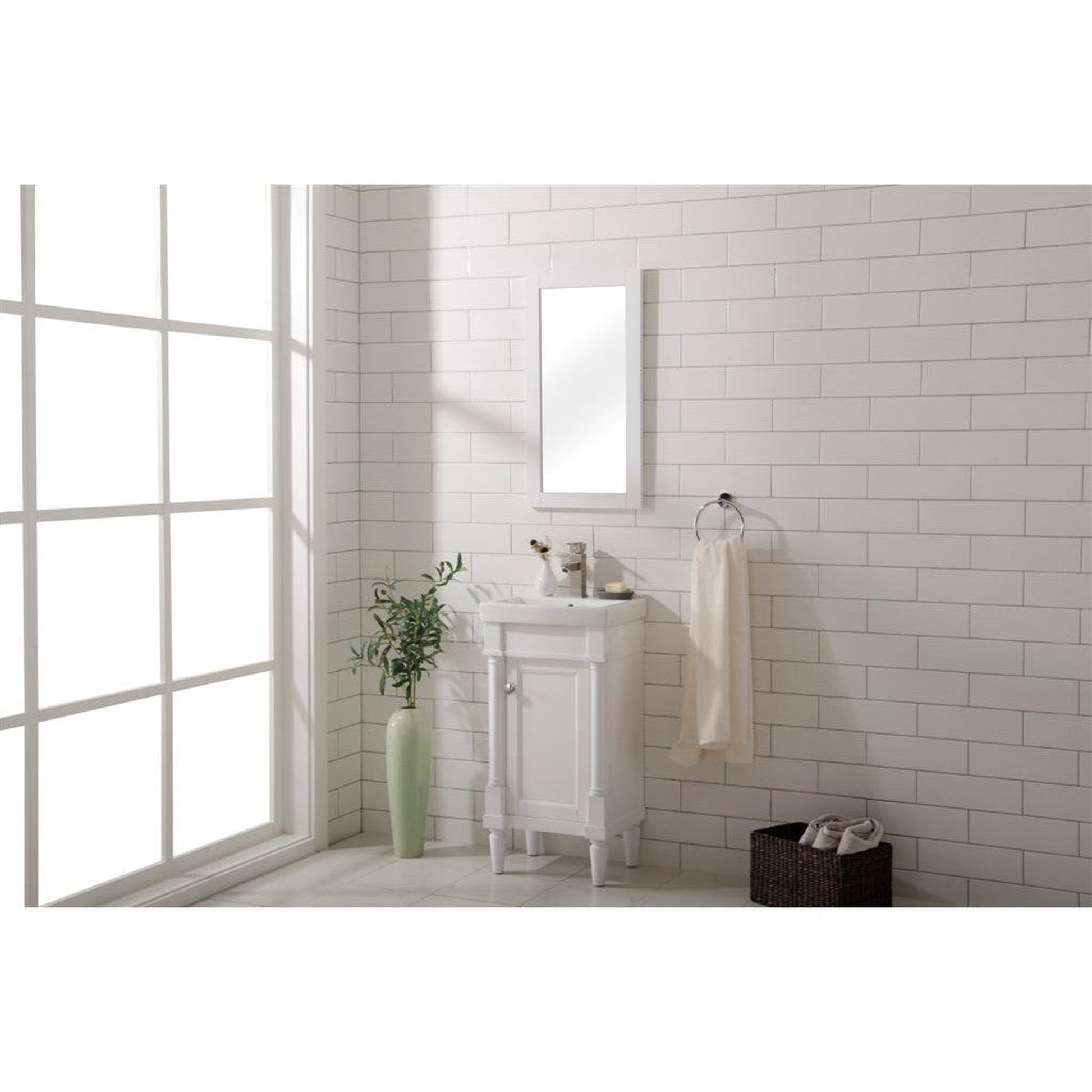 Legion Furniture WLF9218 18" White Freestanding Vanity Cabinet With White Ceramic Top and Sink