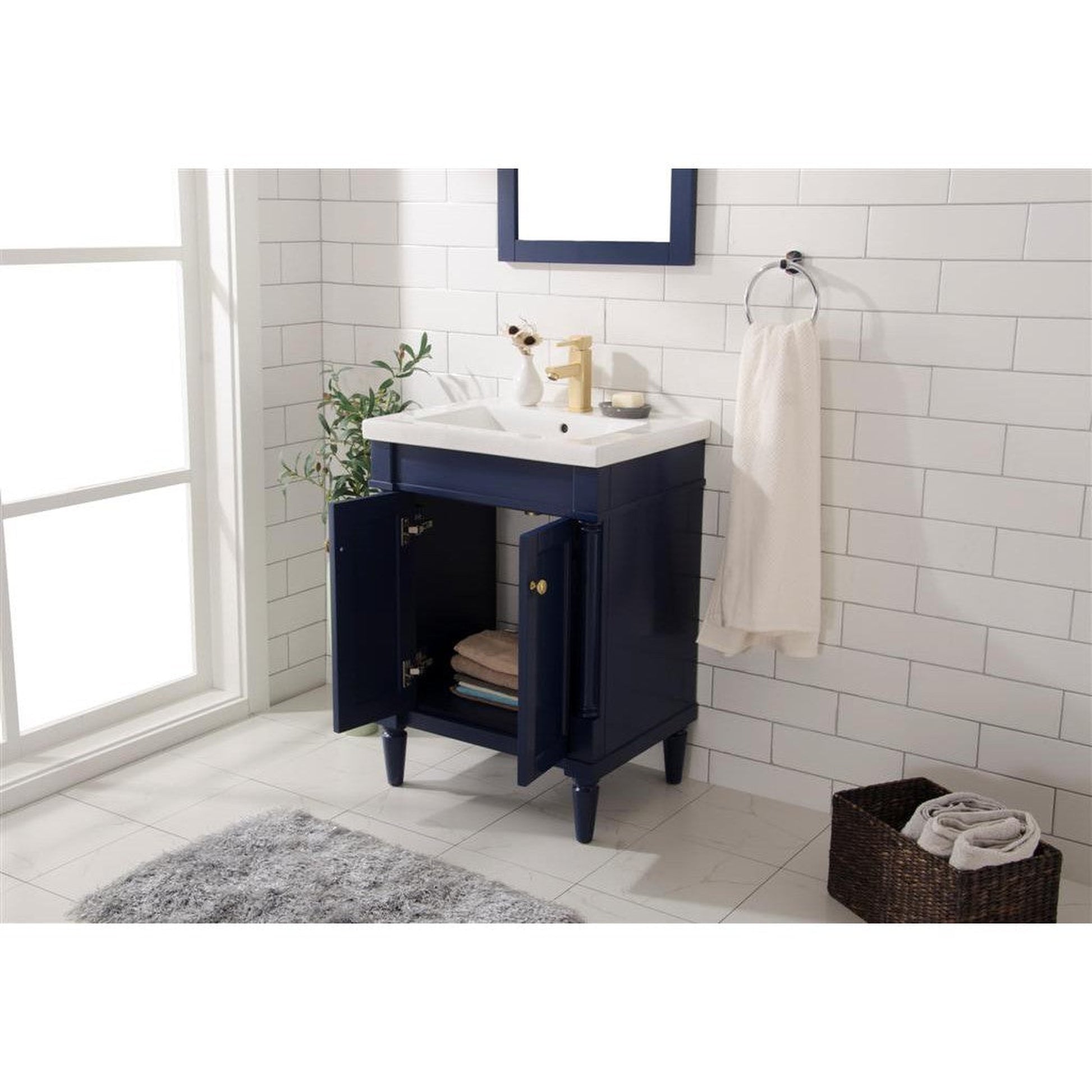 Legion Furniture WLF9224 24" Blue Freestanding Vanity Cabinet With White Ceramic Top and Sink