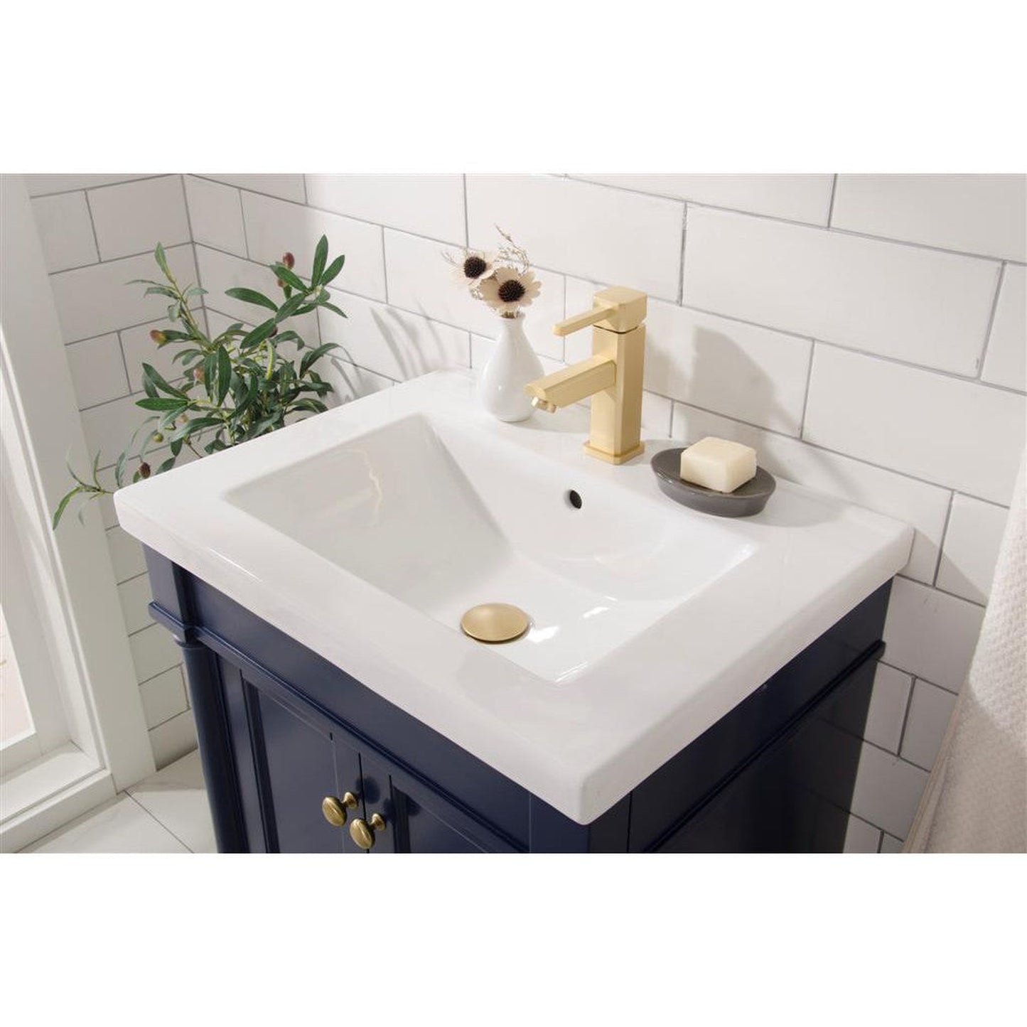 Legion Furniture WLF9224 24" Blue Freestanding Vanity Cabinet With White Ceramic Top and Sink