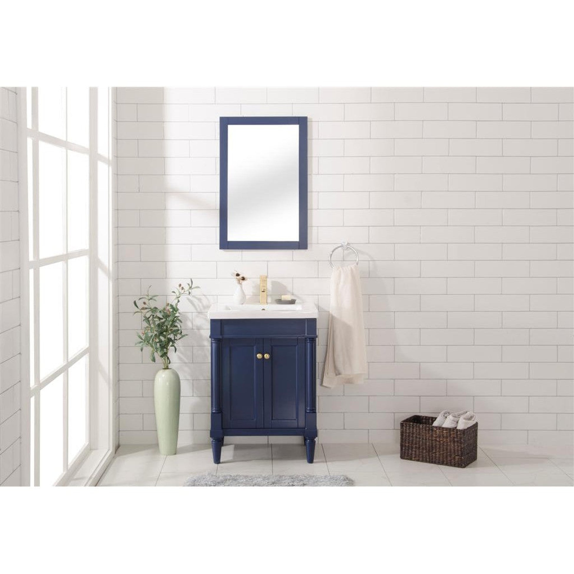 Legion Furniture WLF9224 24" Blue Freestanding Vanity Cabinet With White Ceramic Top and Sink