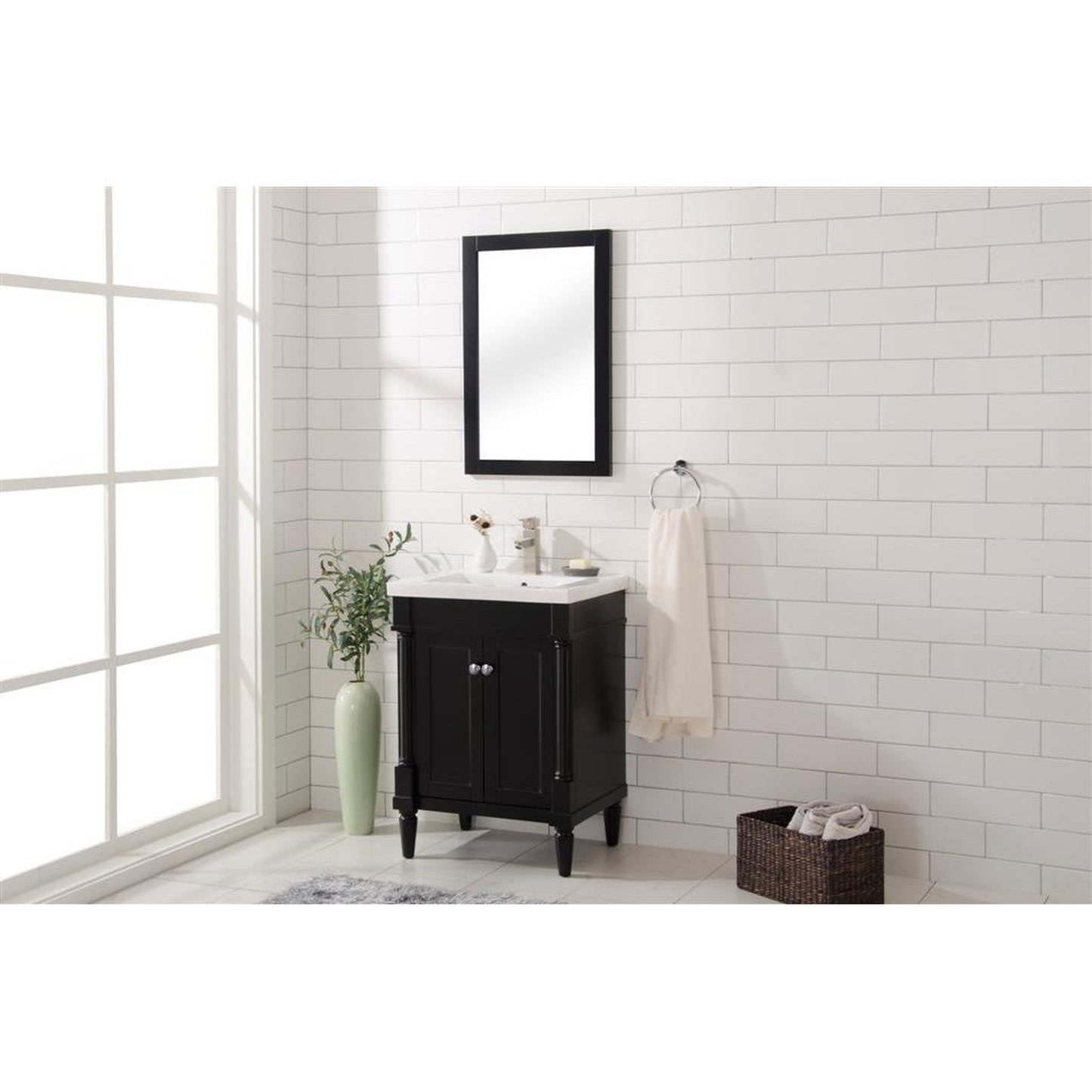 Legion Furniture WLF9224 24" Espresso Freestanding Vanity Cabinet With White Ceramic Top and Sink