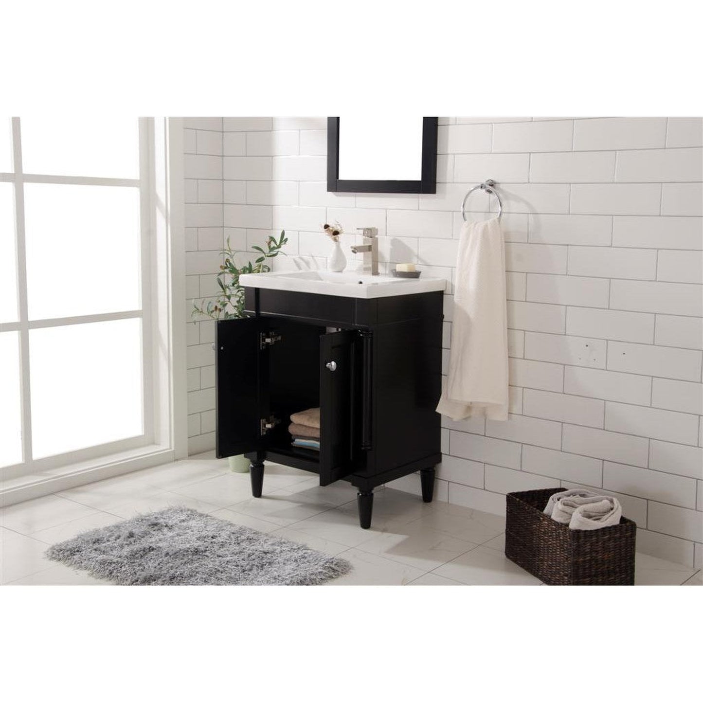 Legion Furniture WLF9224 24" Espresso Freestanding Vanity Cabinet With White Ceramic Top and Sink