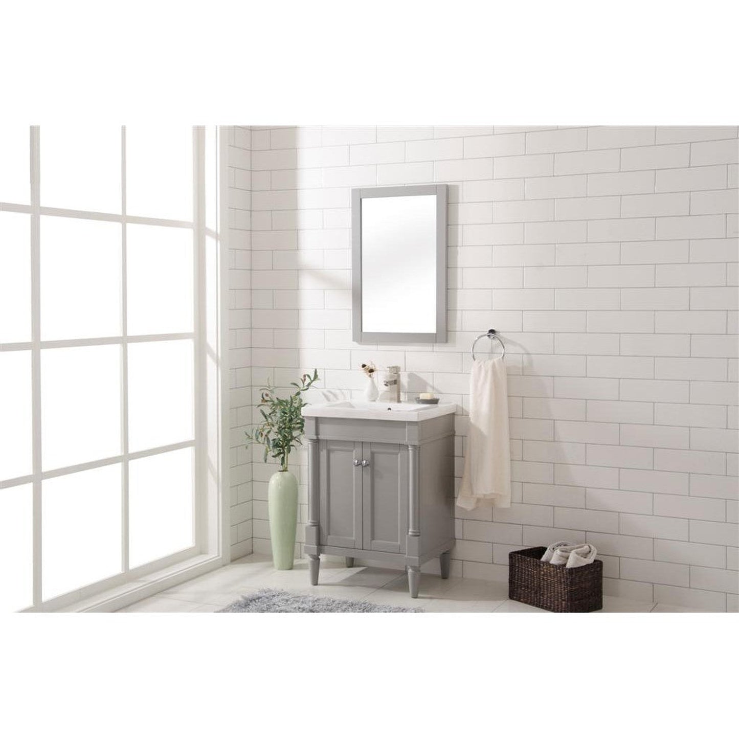 Legion Furniture WLF9224 24" Gray Freestanding Vanity Cabinet With White Ceramic Top and Sink