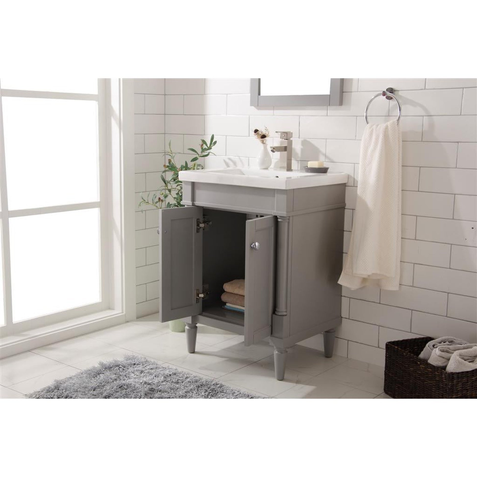 Legion Furniture WLF9224 24" Gray Freestanding Vanity Cabinet With White Ceramic Top and Sink