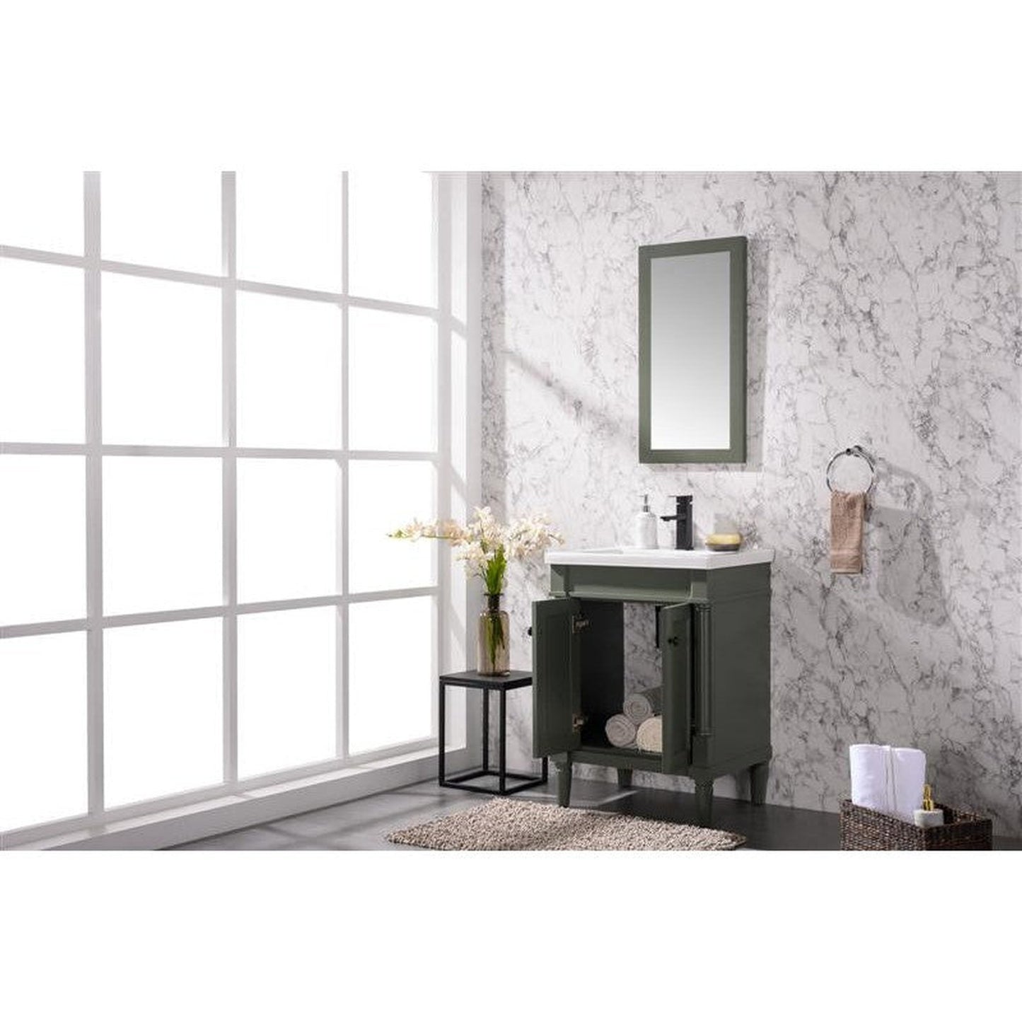 Legion Furniture WLF9224 24" Pewter Green Freestanding Vanity Cabinet With White Ceramic Top and Sink