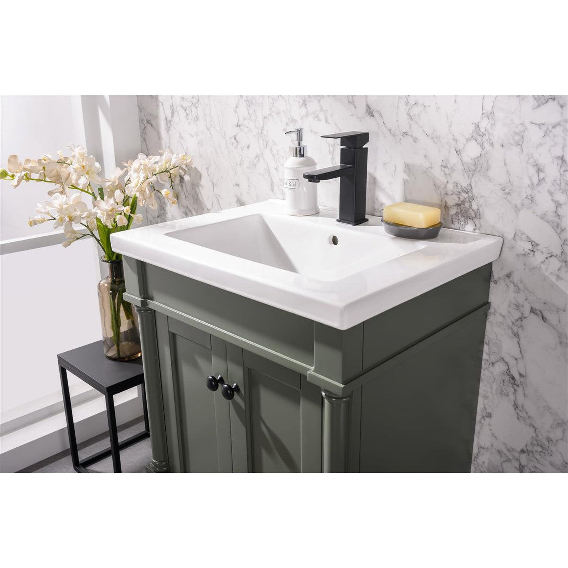 Legion Furniture WLF9224 24" Pewter Green Freestanding Vanity Cabinet With White Ceramic Top and Sink