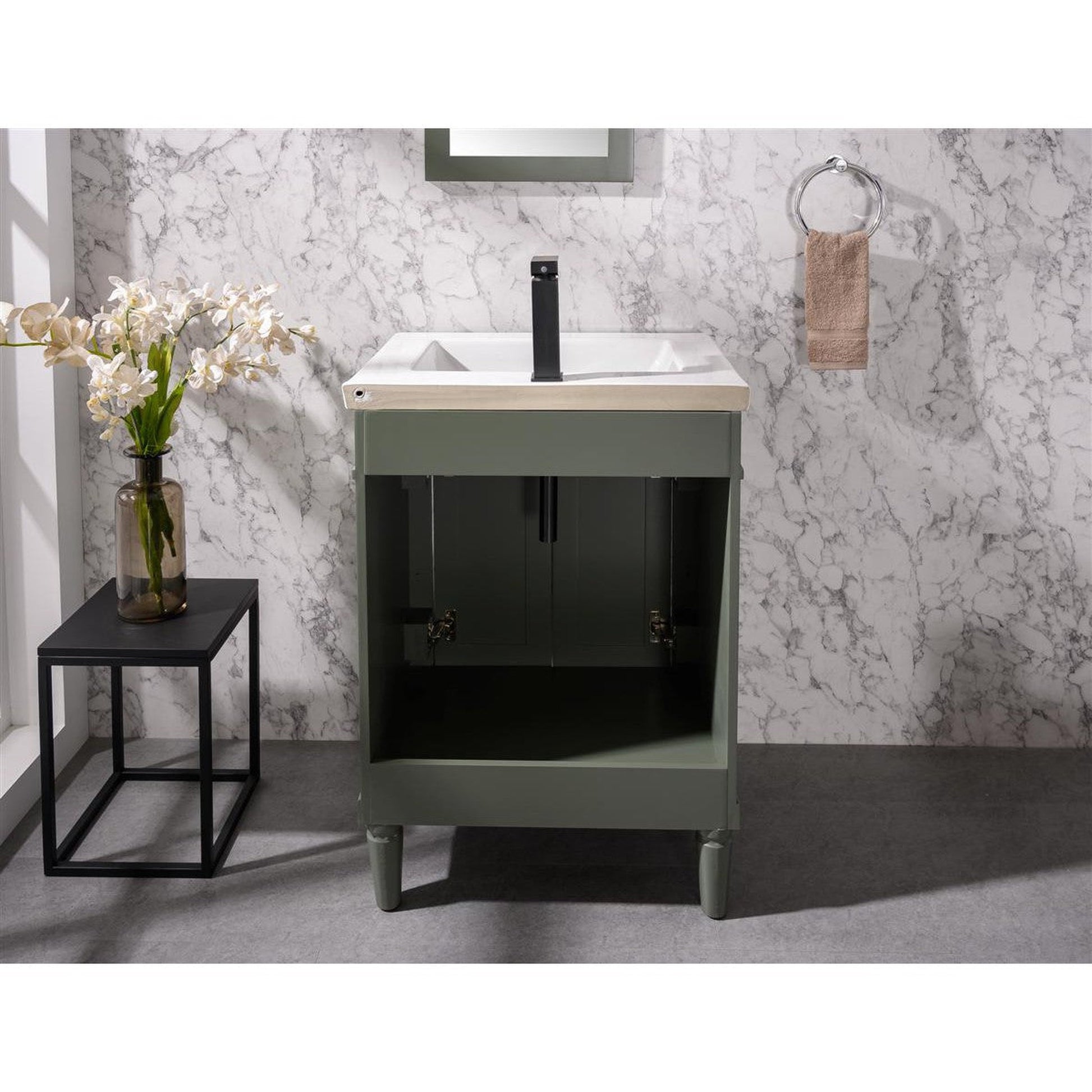 Legion Furniture WLF9224 24" Pewter Green Freestanding Vanity Cabinet With White Ceramic Top and Sink