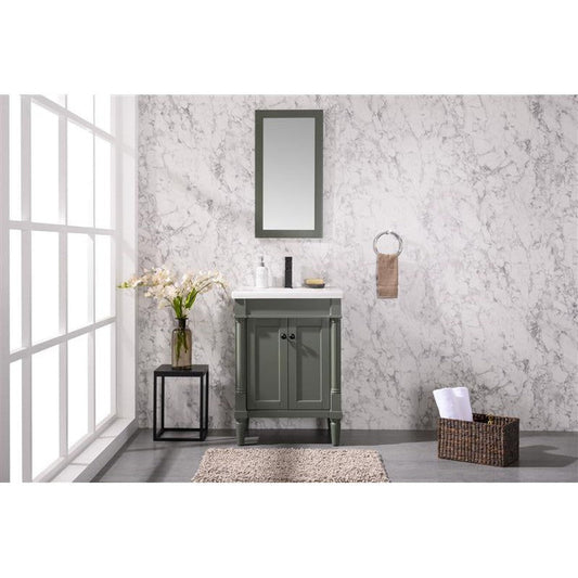 Legion Furniture WLF9224 24" Pewter Green Freestanding Vanity Cabinet With White Ceramic Top and Sink