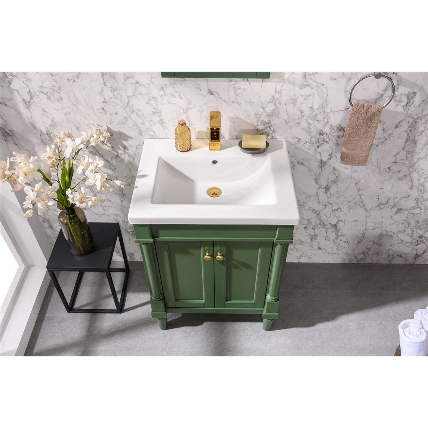 Legion Furniture WLF9224 24" Vogue Green Freestanding Vanity Cabinet With White Ceramic Top and Sink