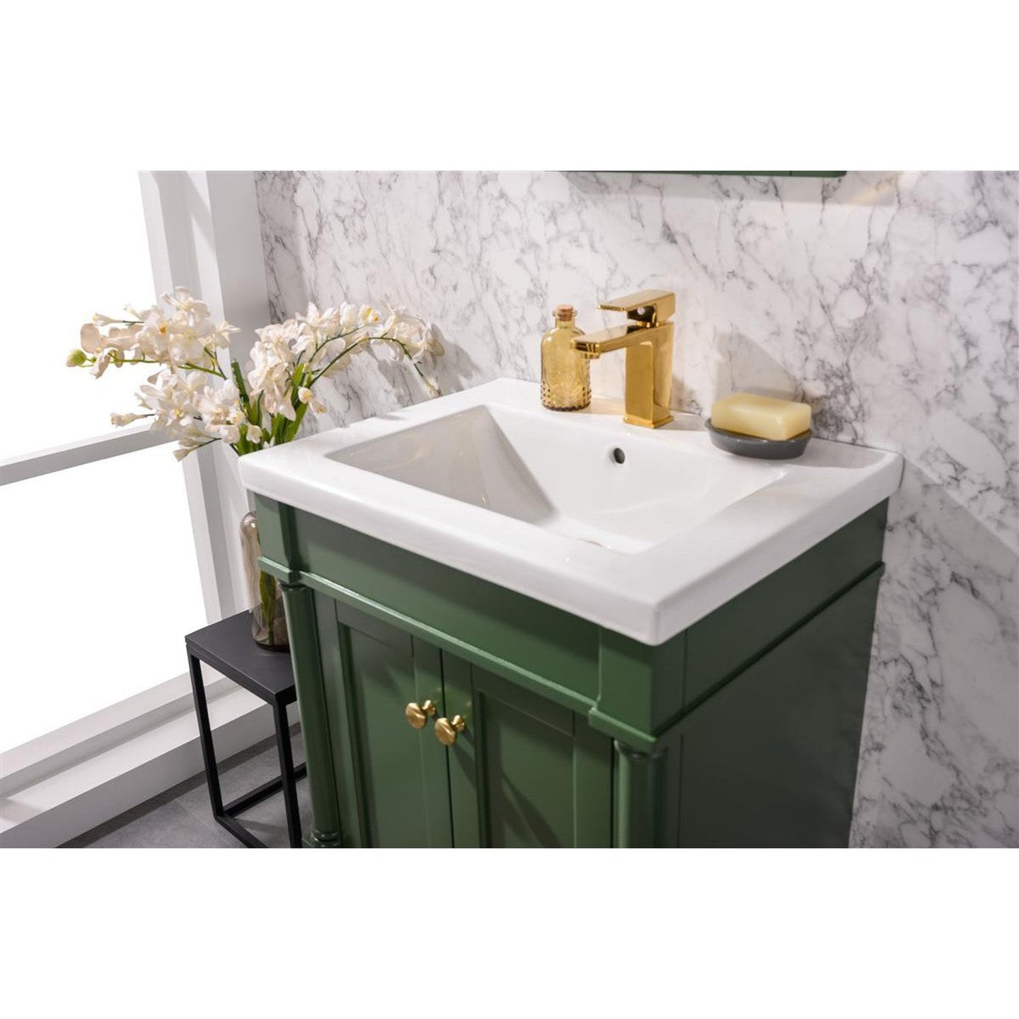 Legion Furniture WLF9224 24" Vogue Green Freestanding Vanity Cabinet With White Ceramic Top and Sink