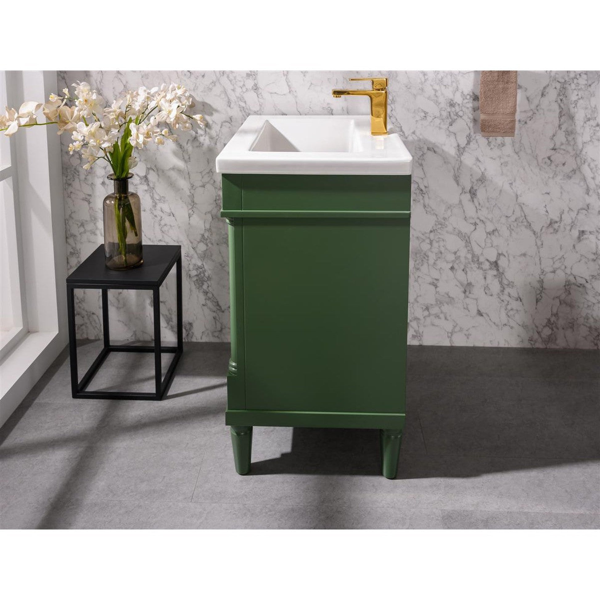 Legion Furniture WLF9224 24" Vogue Green Freestanding Vanity Cabinet With White Ceramic Top and Sink