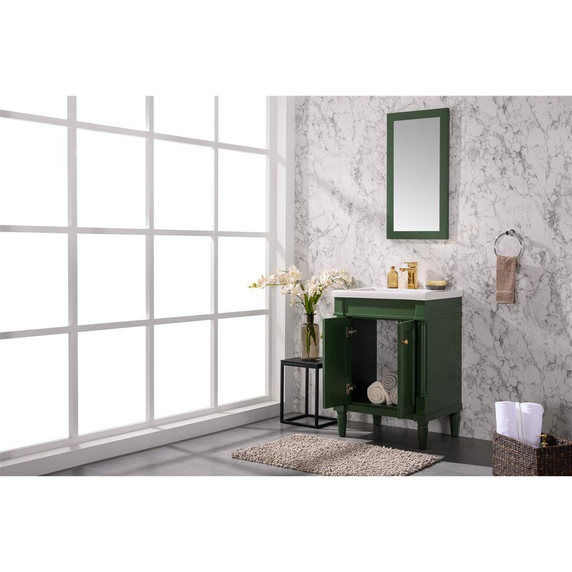 Legion Furniture WLF9224 24" Vogue Green Freestanding Vanity Cabinet With White Ceramic Top and Sink