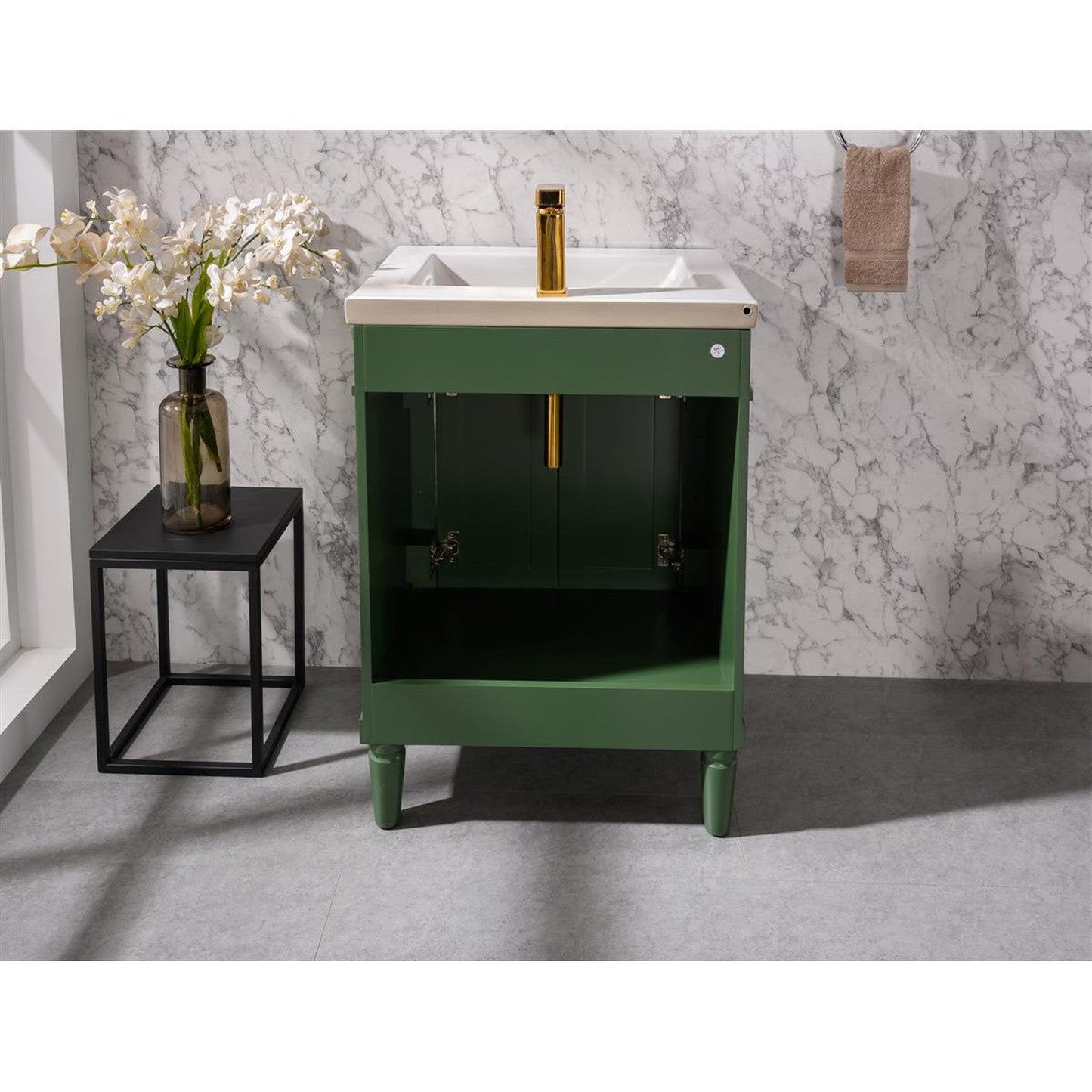 Legion Furniture WLF9224 24" Vogue Green Freestanding Vanity Cabinet With White Ceramic Top and Sink