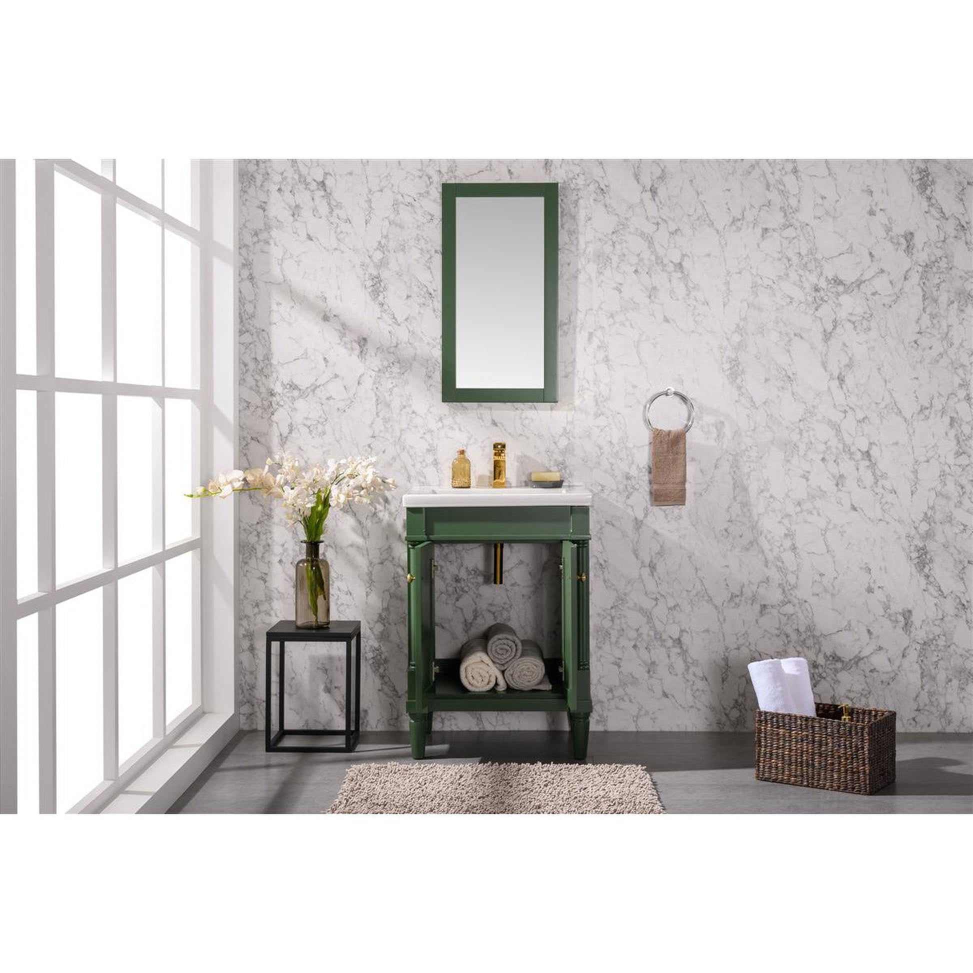 Legion Furniture WLF9224 24" Vogue Green Freestanding Vanity Cabinet With White Ceramic Top and Sink