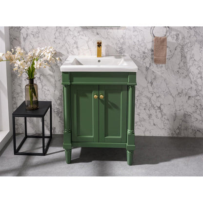 Legion Furniture WLF9224 24" Vogue Green Freestanding Vanity Cabinet With White Ceramic Top and Sink