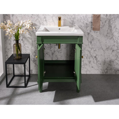 Legion Furniture WLF9224 24" Vogue Green Freestanding Vanity Cabinet With White Ceramic Top and Sink