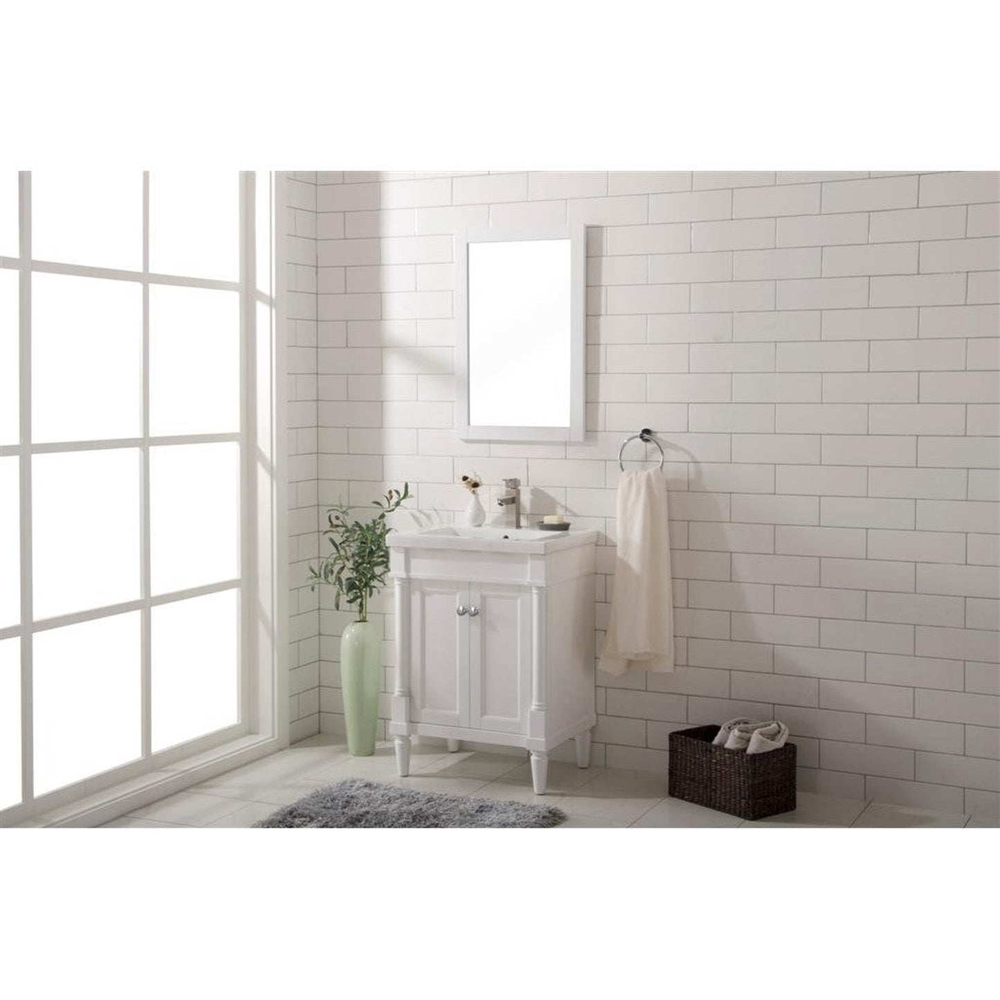 Legion Furniture WLF9224 24" White Freestanding Vanity Cabinet With White Ceramic Top and Sink