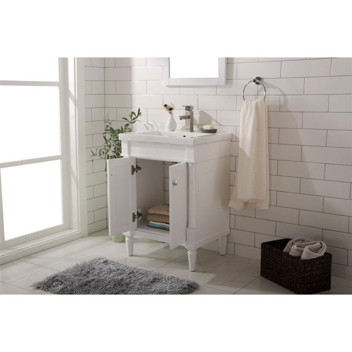 Legion Furniture WLF9224 24" White Freestanding Vanity Cabinet With White Ceramic Top and Sink