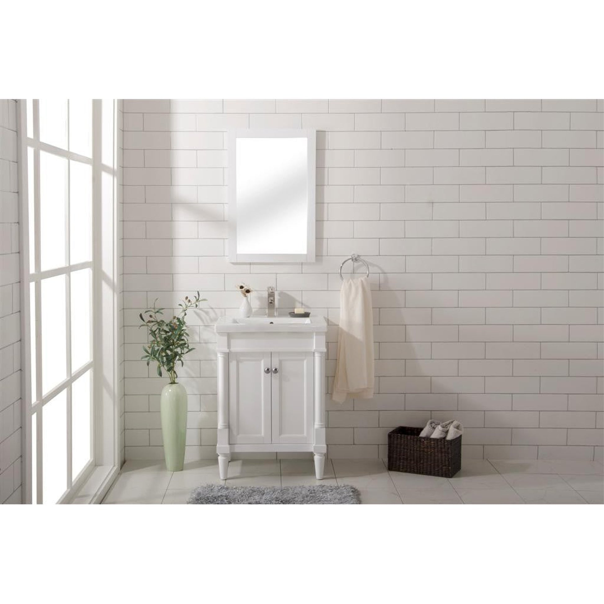 Legion Furniture WLF9224 24" White Freestanding Vanity Cabinet With White Ceramic Top and Sink