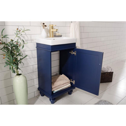 Legion Furniture WLF9318 18" Blue Freestanding Vanity Cabinet With White Ceramic Top and Sink