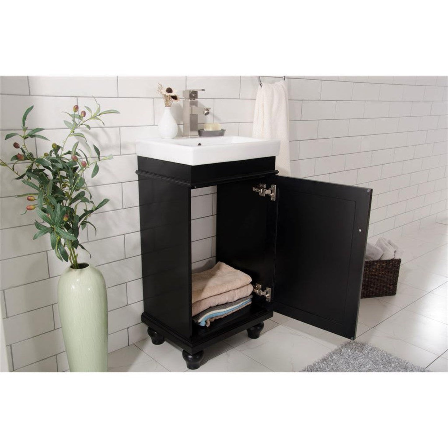 Legion Furniture WLF9318 18" Espresso Freestanding Vanity Cabinet With White Ceramic Top and Sink