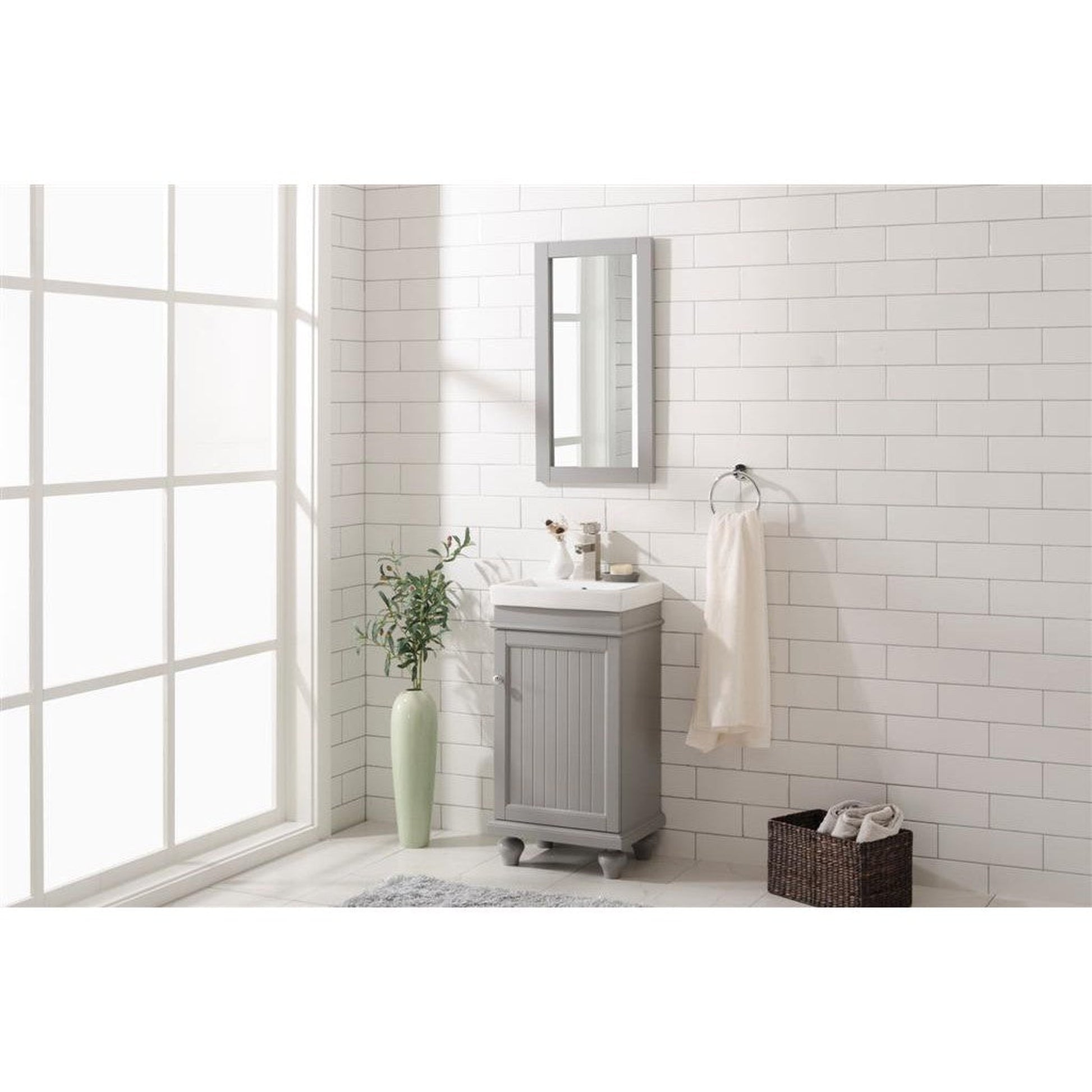 Legion Furniture WLF9318 18" Gray Freestanding Vanity Cabinet With White Ceramic Top and Sink