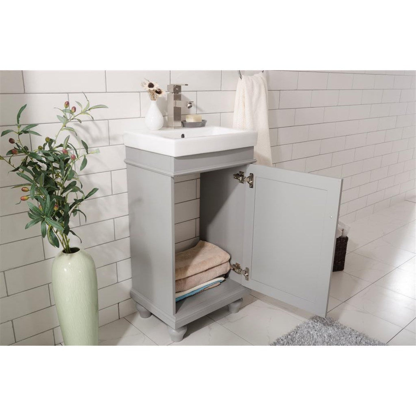 Legion Furniture WLF9318 18" Gray Freestanding Vanity Cabinet With White Ceramic Top and Sink