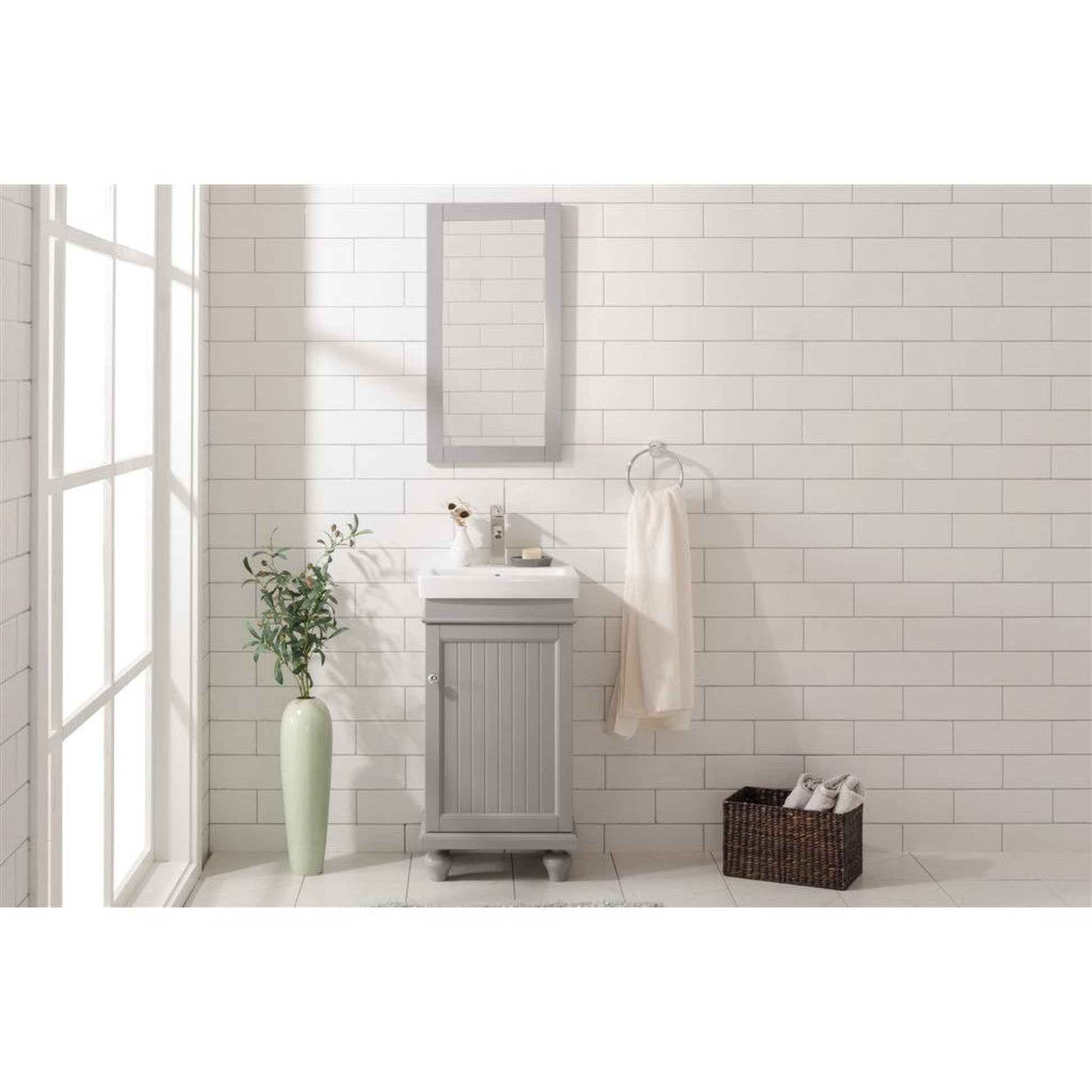 Legion Furniture WLF9318 18" Gray Freestanding Vanity Cabinet With White Ceramic Top and Sink