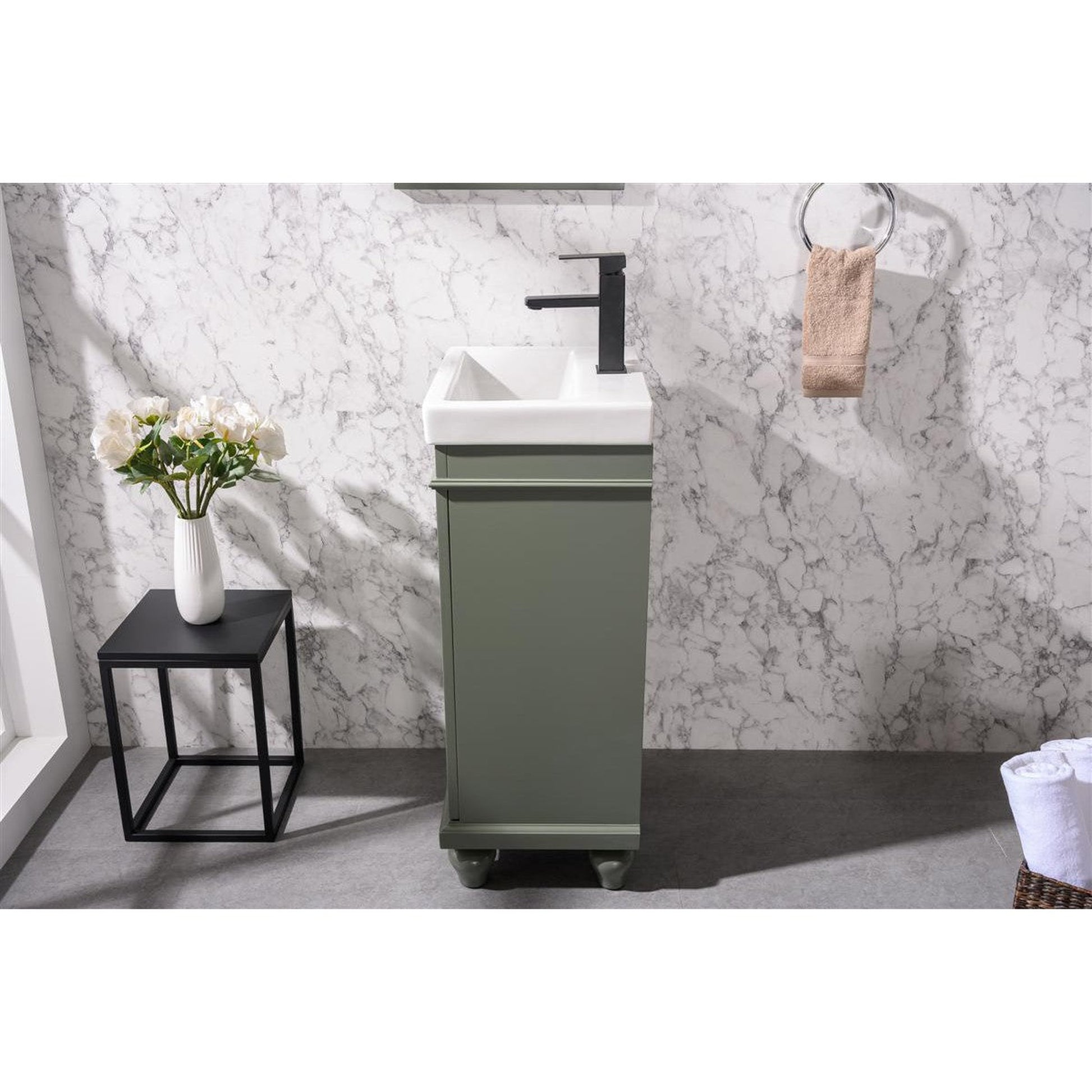 Legion Furniture WLF9318 18" Pewter Green Freestanding Vanity Cabinet With White Ceramic Top and Sink