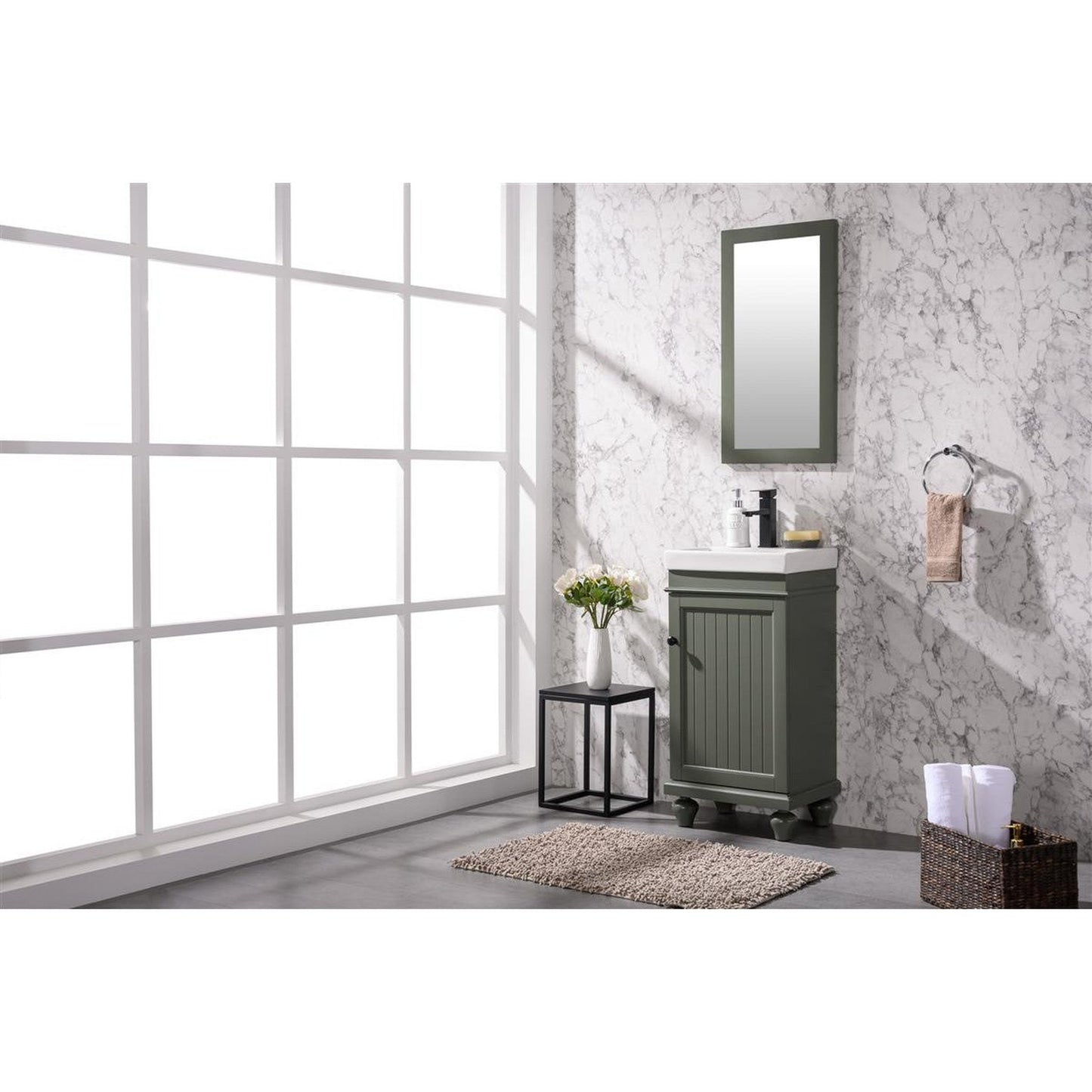 Legion Furniture WLF9318 18" Pewter Green Freestanding Vanity Cabinet With White Ceramic Top and Sink