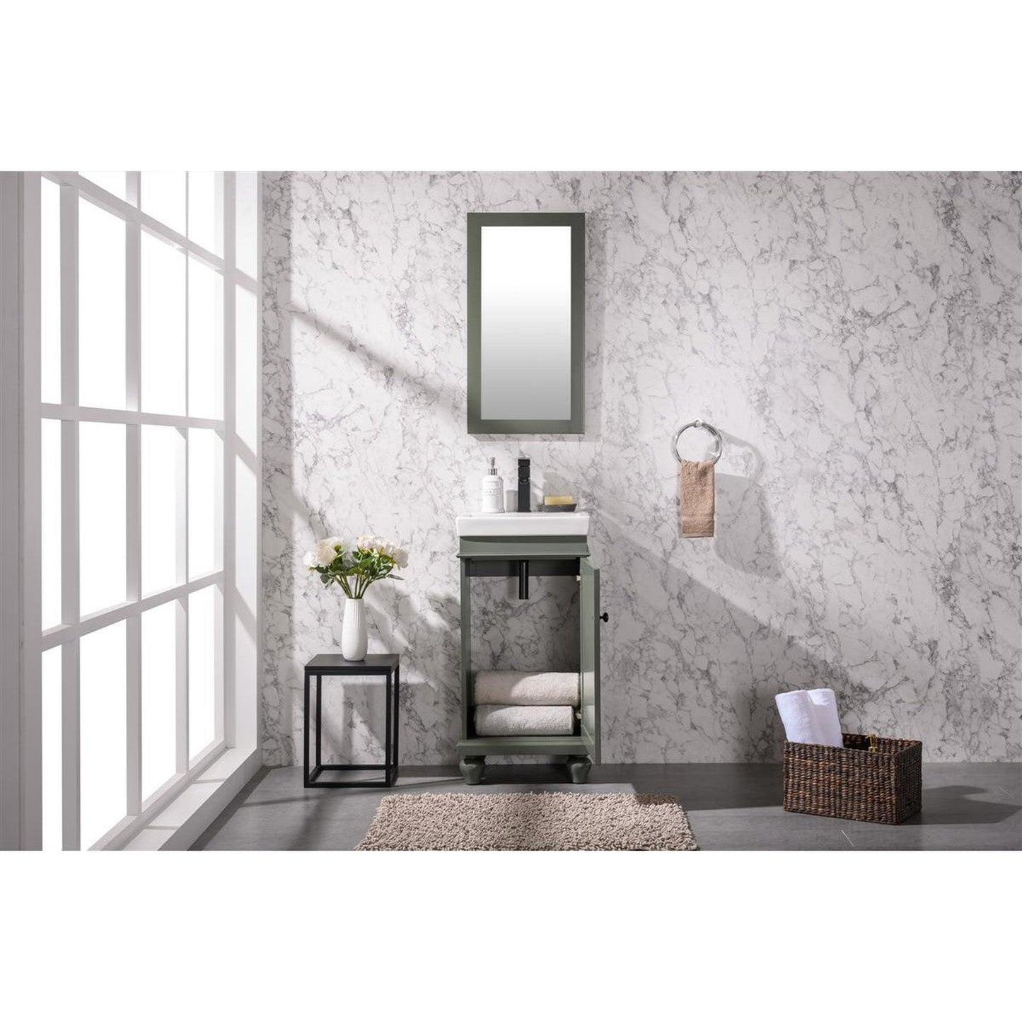 Legion Furniture WLF9318 18" Pewter Green Freestanding Vanity Cabinet With White Ceramic Top and Sink