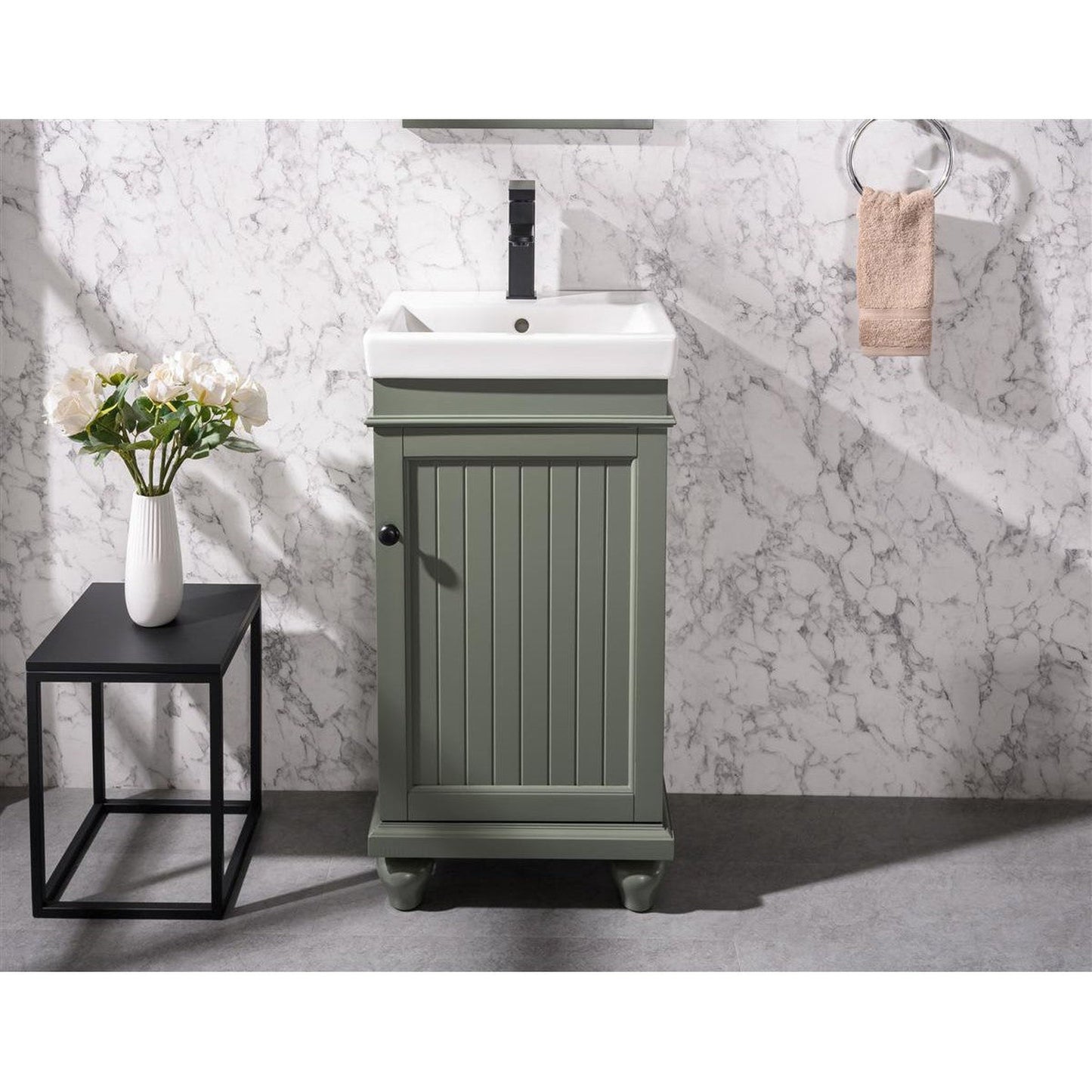 Legion Furniture WLF9318 18" Pewter Green Freestanding Vanity Cabinet With White Ceramic Top and Sink