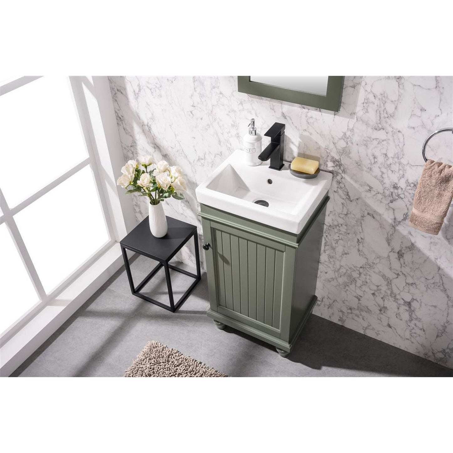 Legion Furniture WLF9318 18" Pewter Green Freestanding Vanity Cabinet With White Ceramic Top and Sink