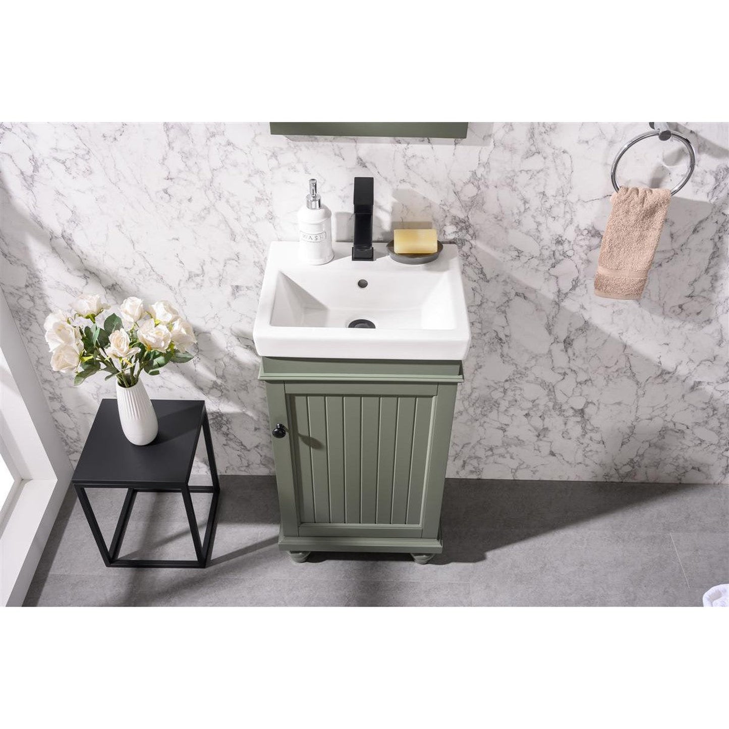 Legion Furniture WLF9318 18" Pewter Green Freestanding Vanity Cabinet With White Ceramic Top and Sink