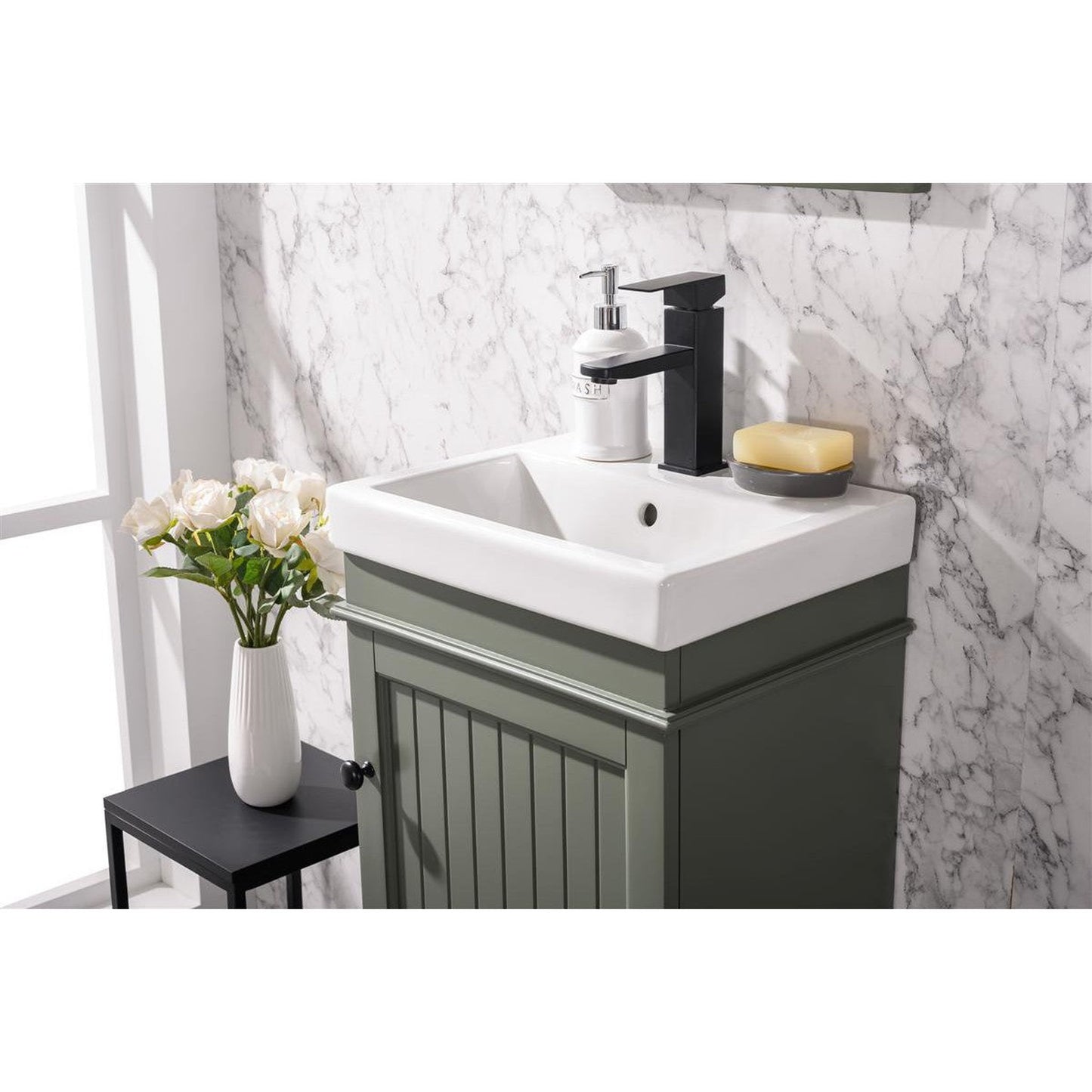 Legion Furniture WLF9318 18" Pewter Green Freestanding Vanity Cabinet With White Ceramic Top and Sink