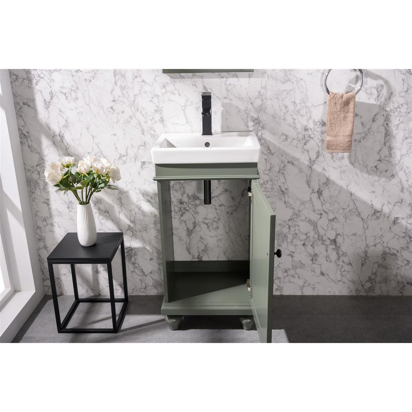 Legion Furniture WLF9318 18" Pewter Green Freestanding Vanity Cabinet With White Ceramic Top and Sink