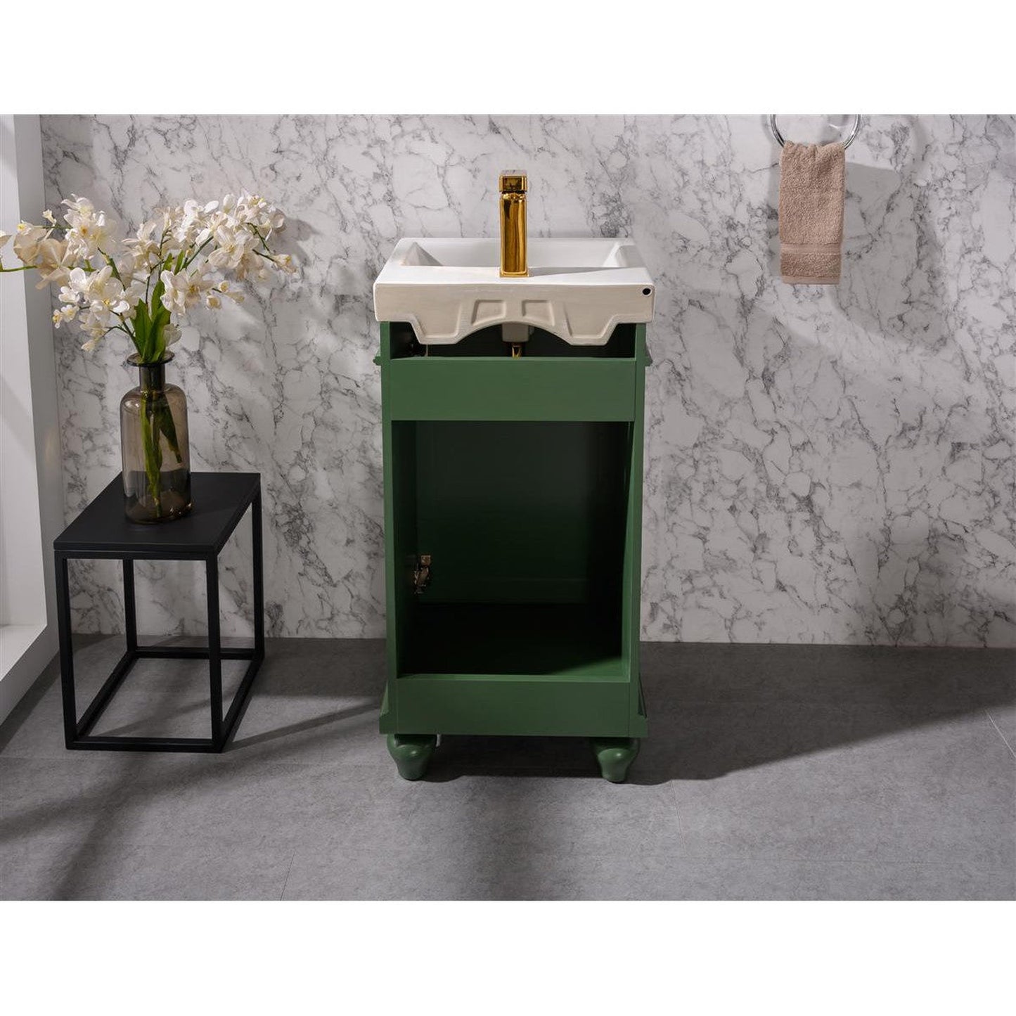 Legion Furniture WLF9318 18" Vogue Green Freestanding Vanity Cabinet With White Ceramic Top and Sink