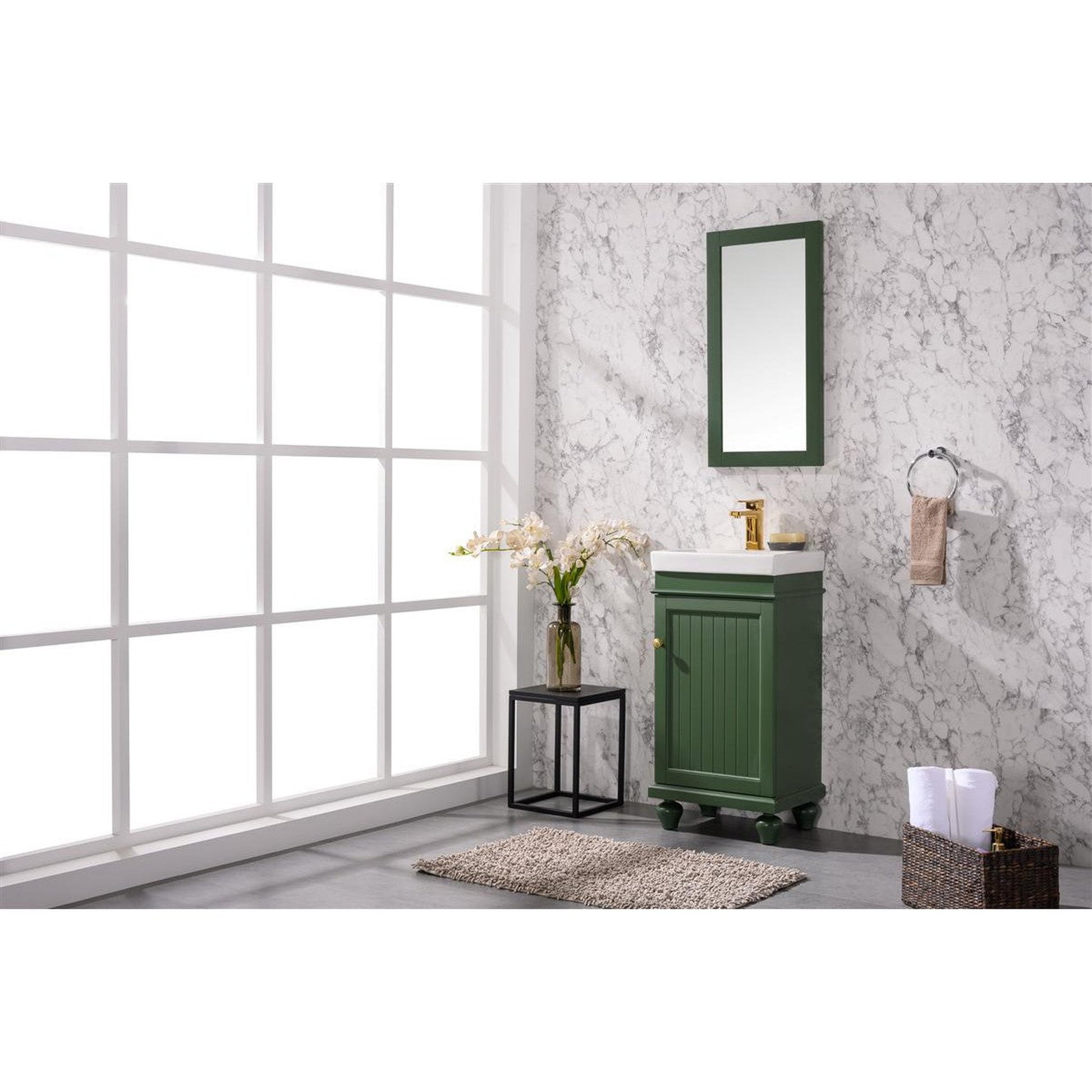 Legion Furniture WLF9318 18" Vogue Green Freestanding Vanity Cabinet With White Ceramic Top and Sink