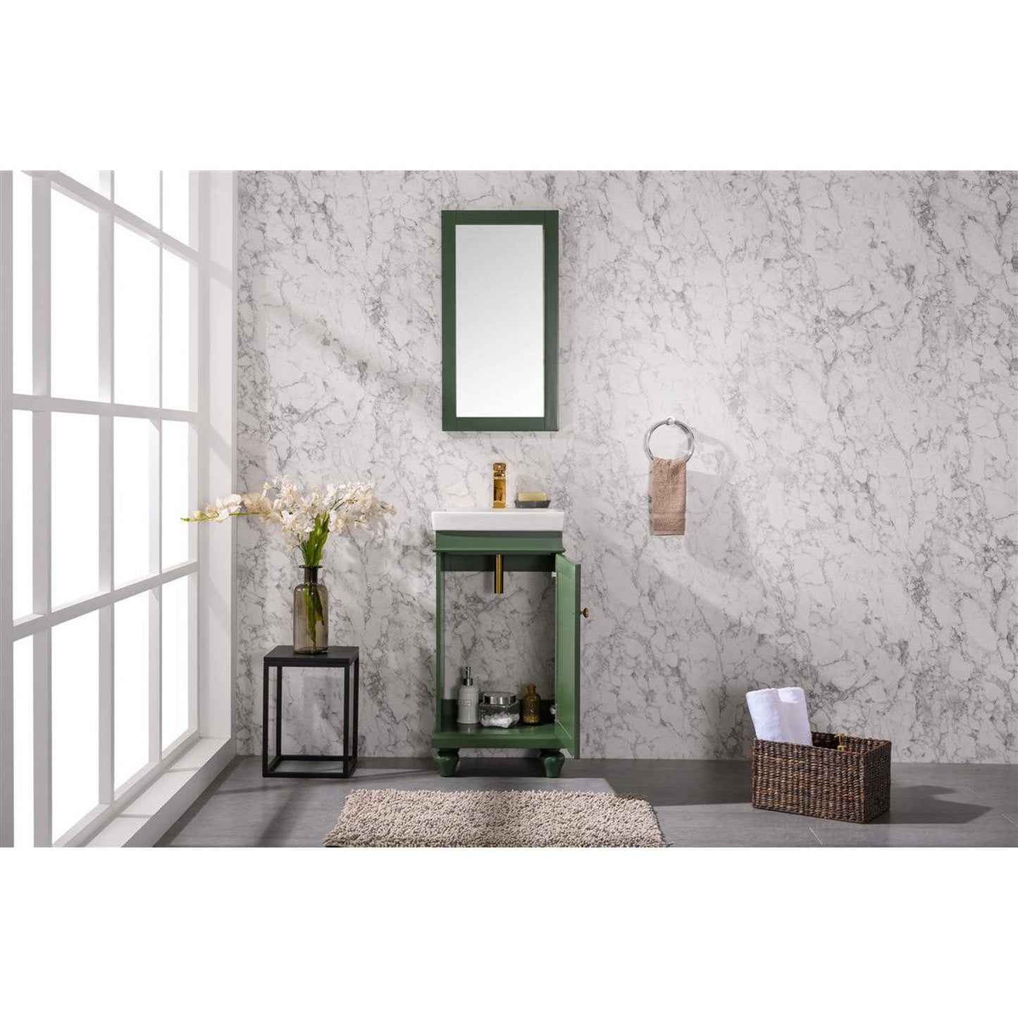 Legion Furniture WLF9318 18" Vogue Green Freestanding Vanity Cabinet With White Ceramic Top and Sink