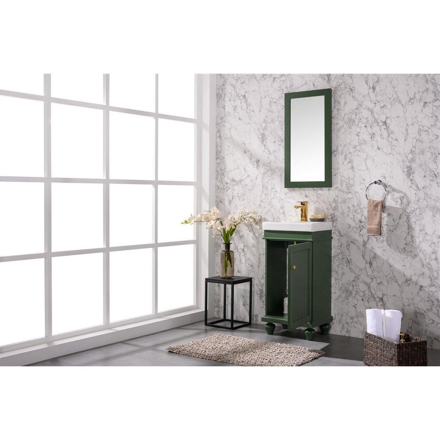 Legion Furniture WLF9318 18" Vogue Green Freestanding Vanity Cabinet With White Ceramic Top and Sink