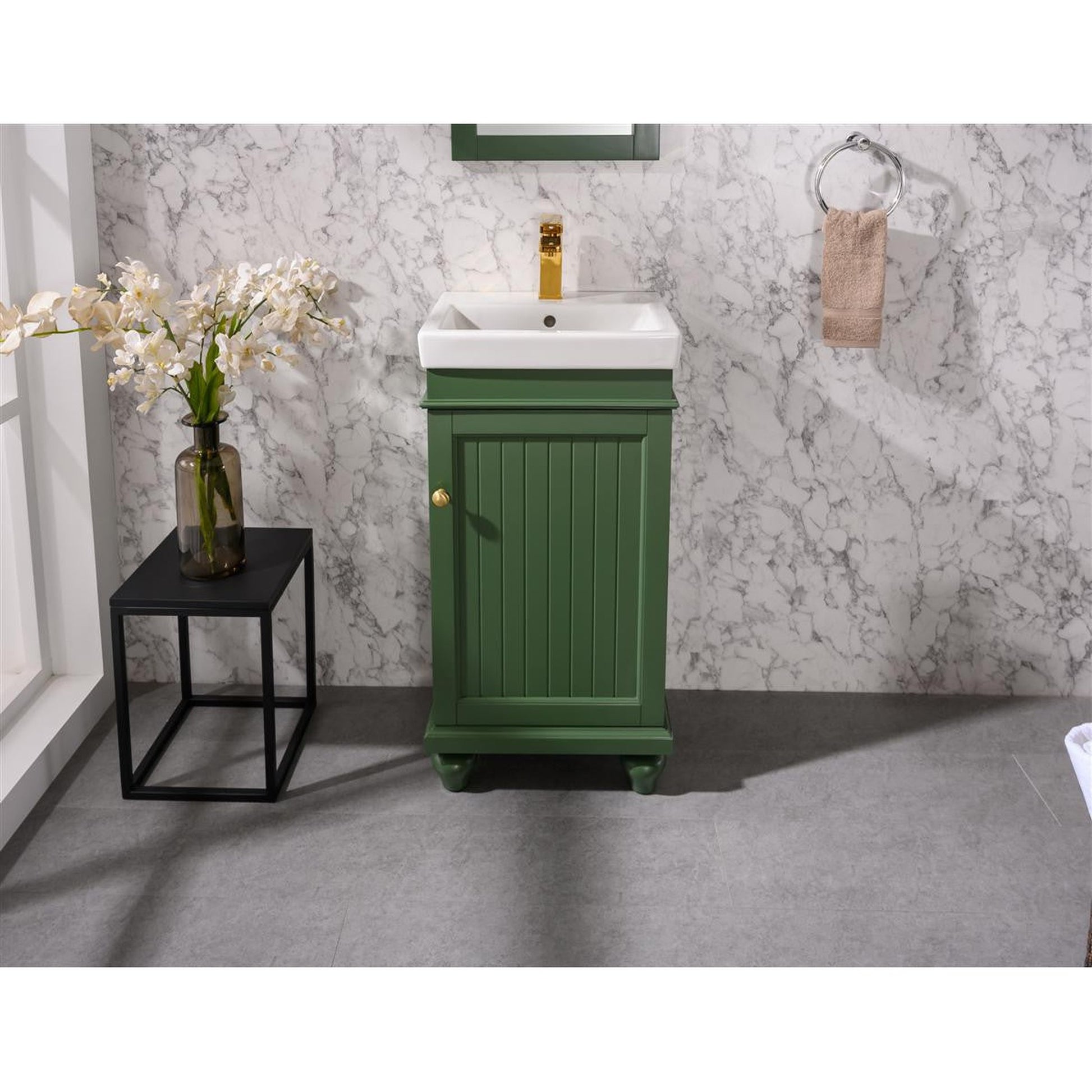 Legion Furniture WLF9318 18" Vogue Green Freestanding Vanity Cabinet With White Ceramic Top and Sink