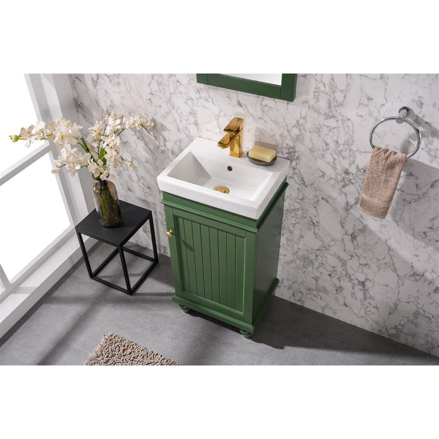 Legion Furniture WLF9318 18" Vogue Green Freestanding Vanity Cabinet With White Ceramic Top and Sink
