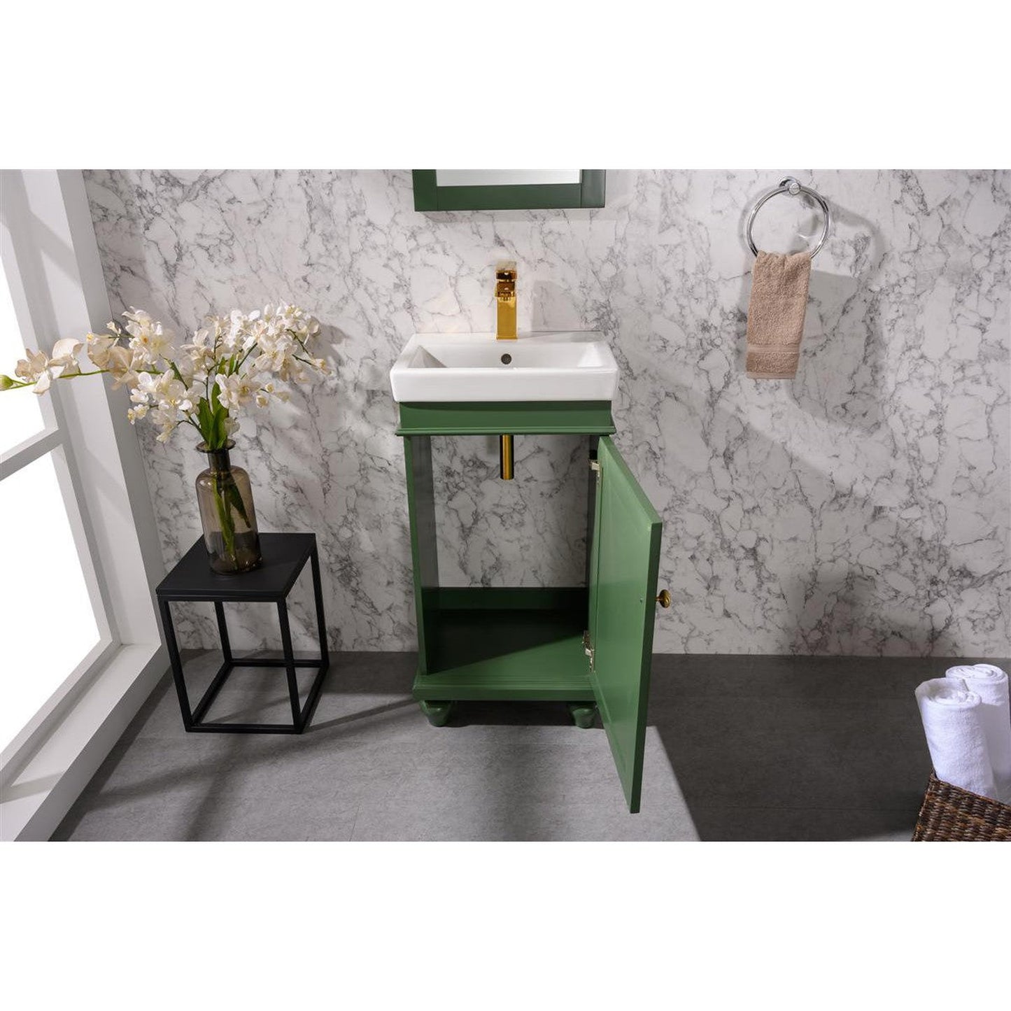 Legion Furniture WLF9318 18" Vogue Green Freestanding Vanity Cabinet With White Ceramic Top and Sink