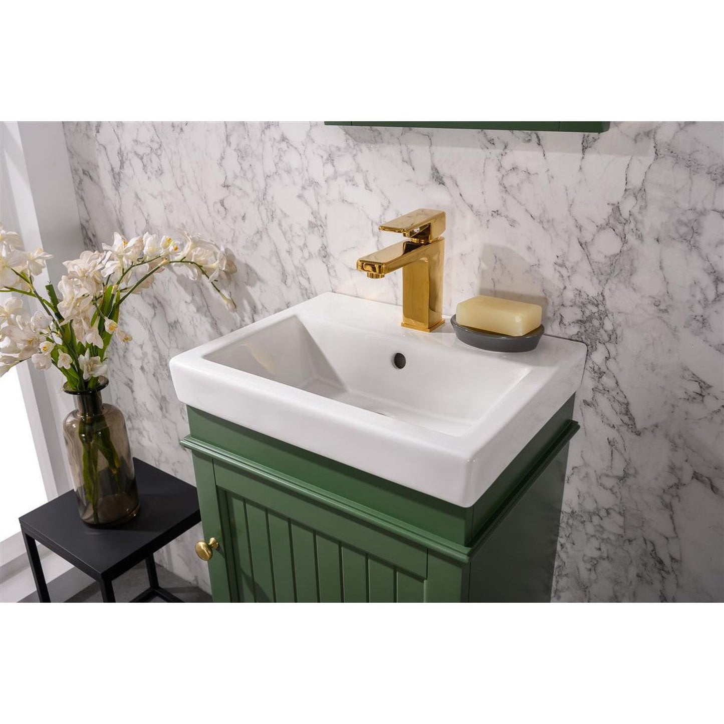 Legion Furniture WLF9318 18" Vogue Green Freestanding Vanity Cabinet With White Ceramic Top and Sink