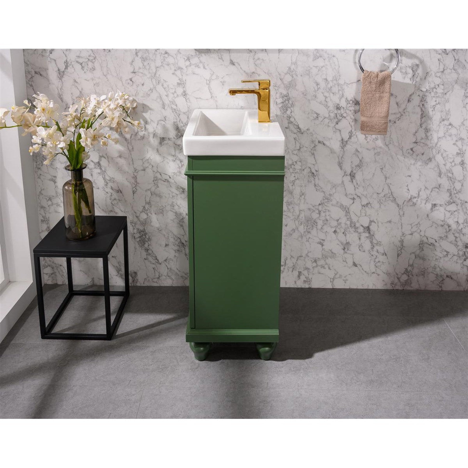 Legion Furniture WLF9318 18" Vogue Green Freestanding Vanity Cabinet With White Ceramic Top and Sink